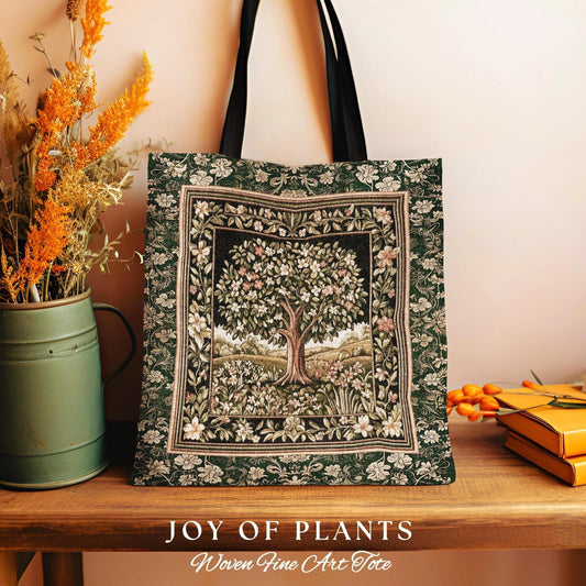 Botanical Tree of Life Tote Bag | Ornate Floral Heritage Decor Vintage Nature Aesthetic Cottagecore Fairycore Accessory Woodland Inspired |