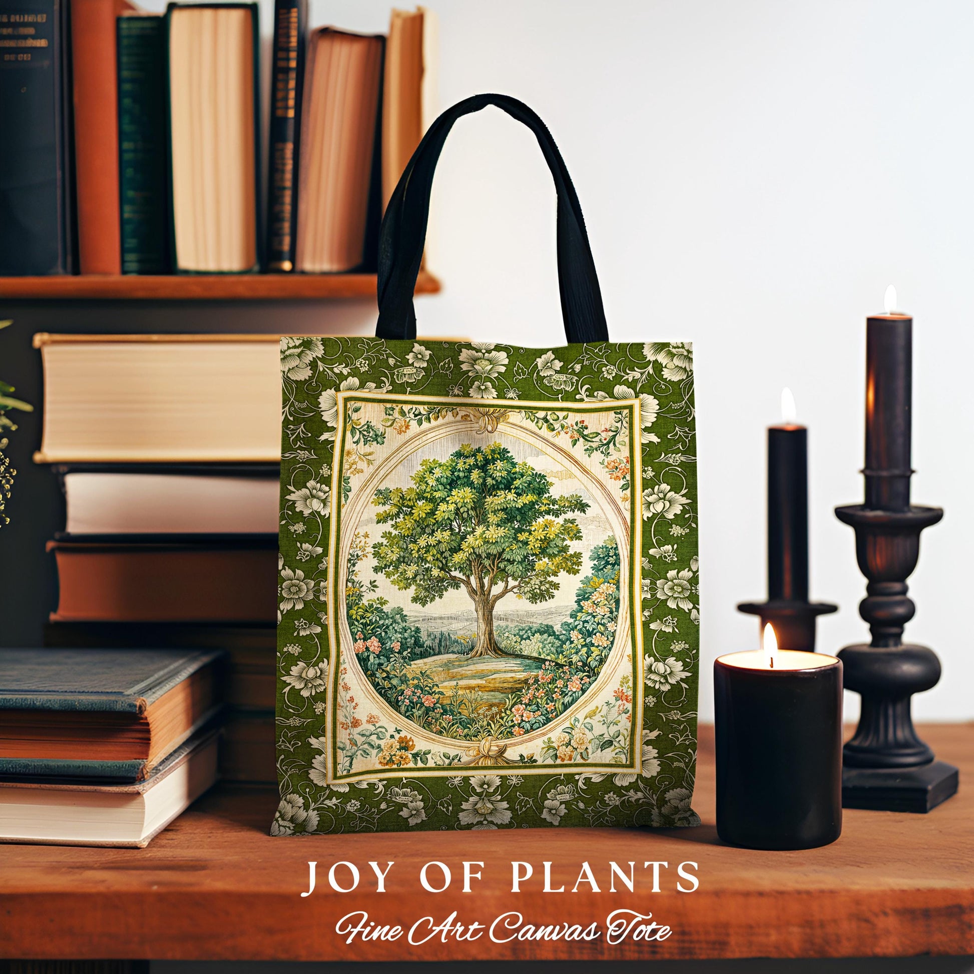Victorian Soft Aesthetic Tree of Life Bag | Romantic Botanical Regency Decor Floral Enchanted Forest Green Tones Cottagecore Tapestry Tote |