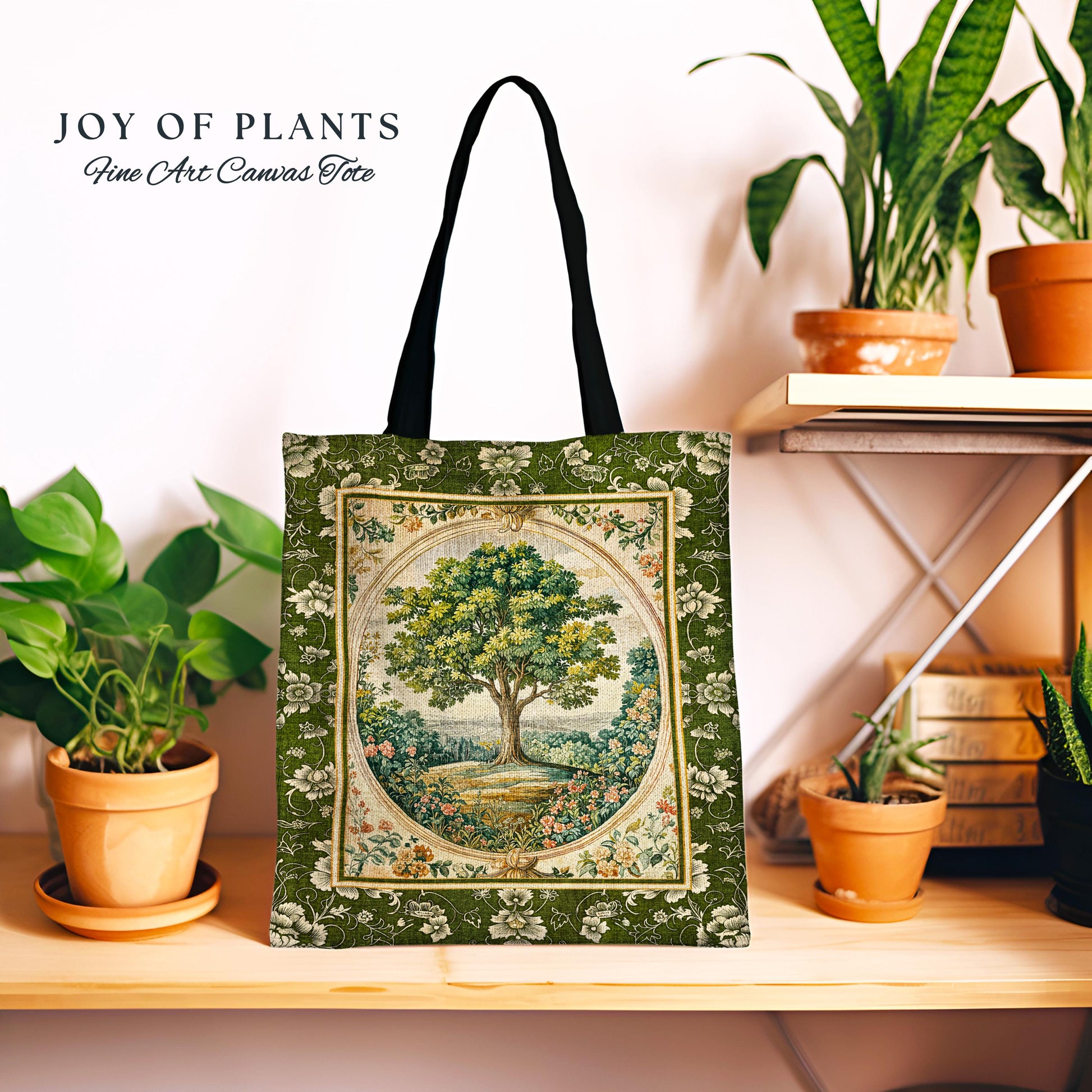 Victorian Soft Aesthetic Tree of Life Bag | Romantic Botanical Regency Decor Floral Enchanted Forest Green Tones Cottagecore Tapestry Tote |