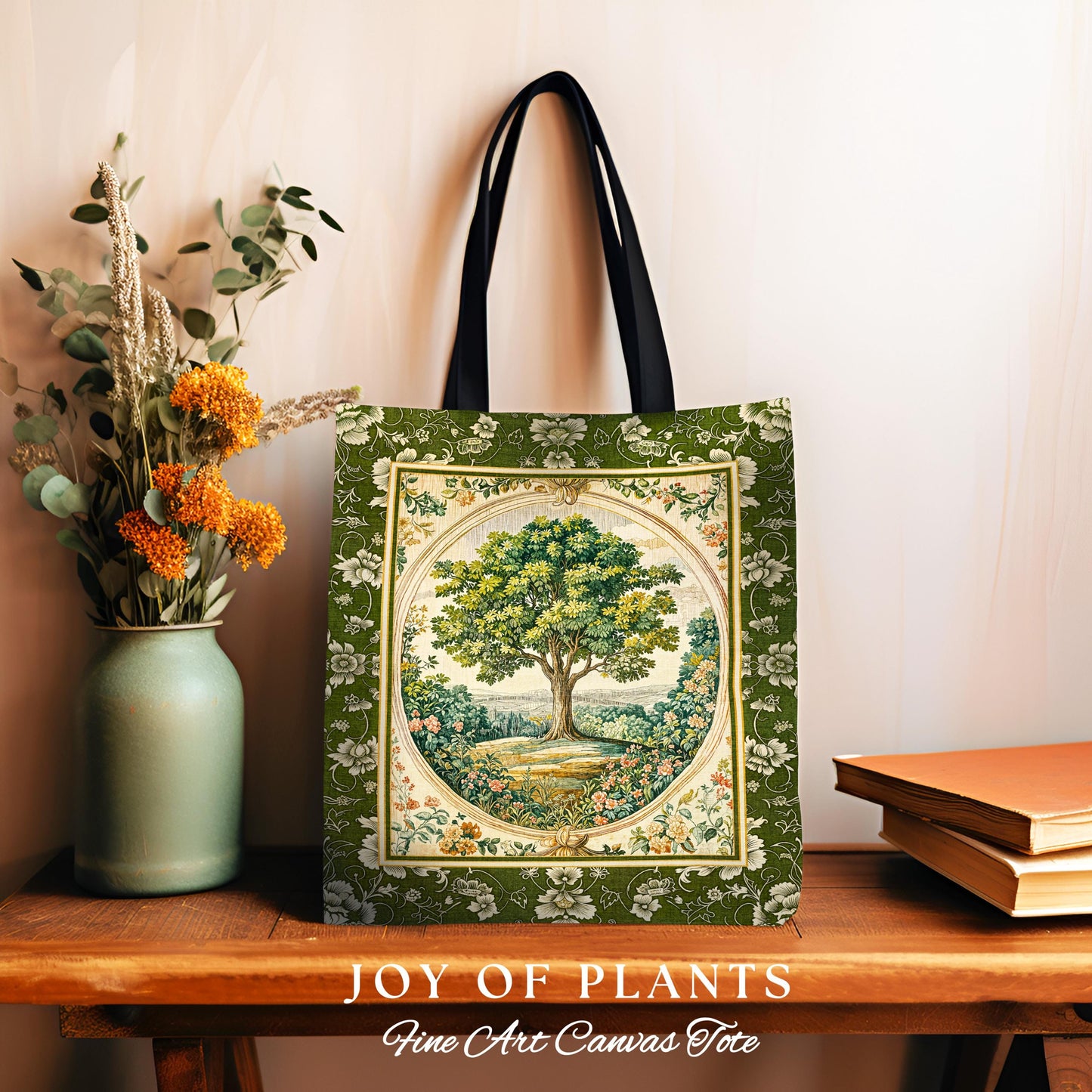 Victorian Soft Aesthetic Tree of Life Bag | Romantic Botanical Regency Decor Floral Enchanted Forest Green Tones Cottagecore Tapestry Tote |