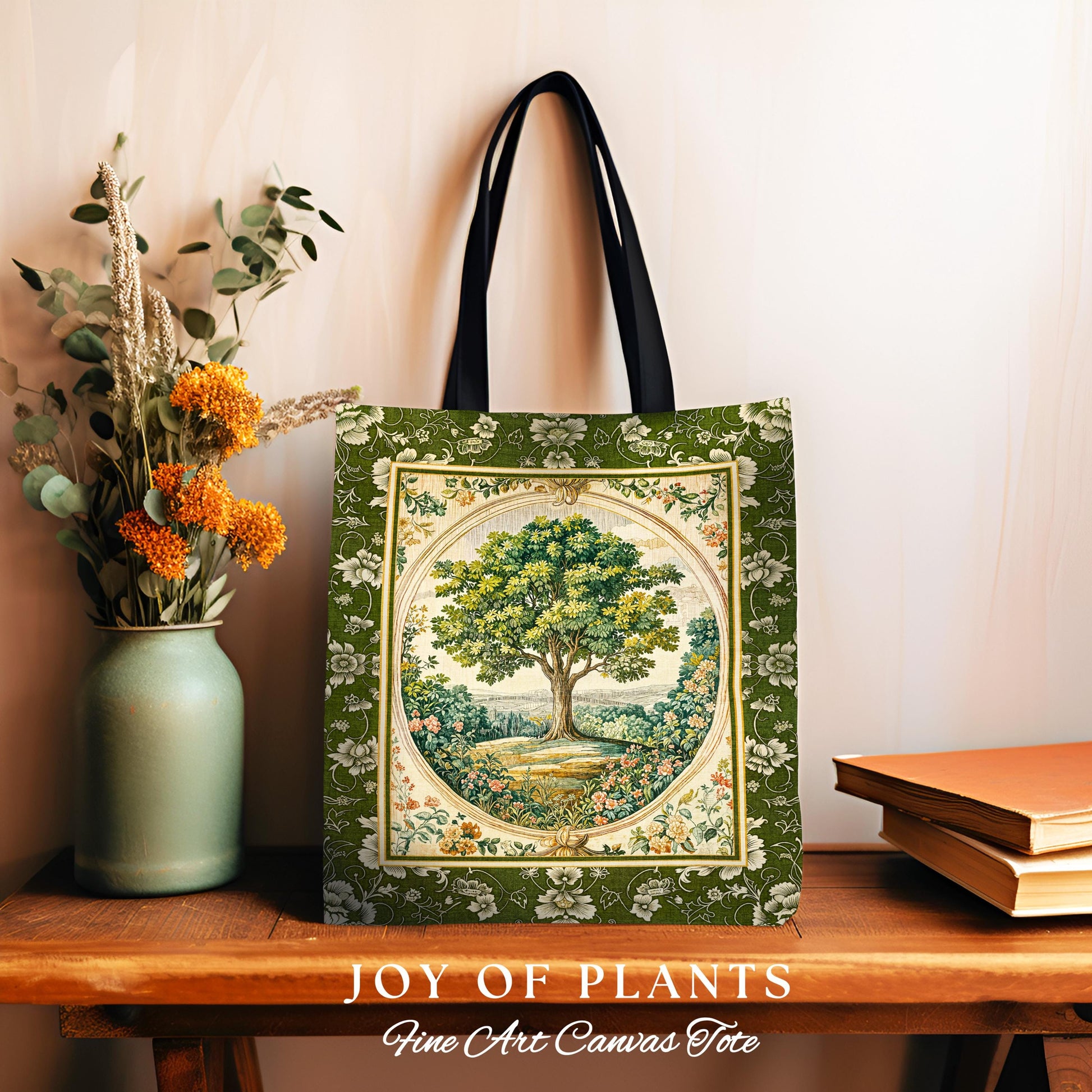 Victorian Soft Aesthetic Tree of Life Bag | Romantic Botanical Regency Decor Floral Enchanted Forest Green Tones Cottagecore Tapestry Tote |