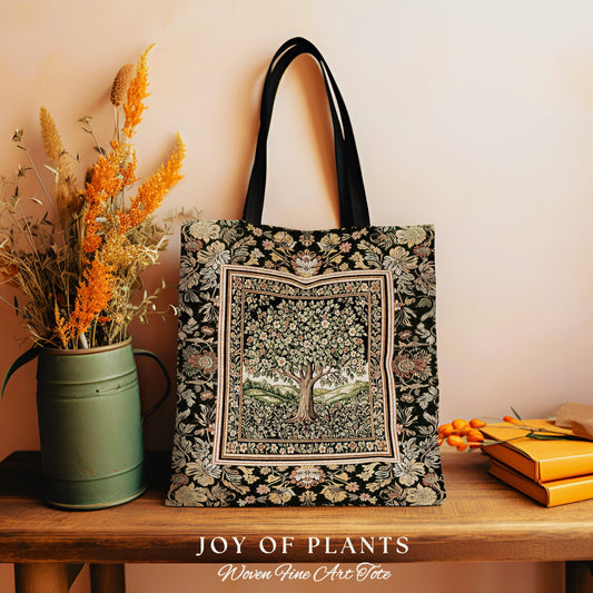 Rustic Fairytale Tree Tapestry Tote | Cozy Enchanted Nature Romantic Forest Ethereal Vintage Floral Woodland Storybook Dreamy Whimsical Bag