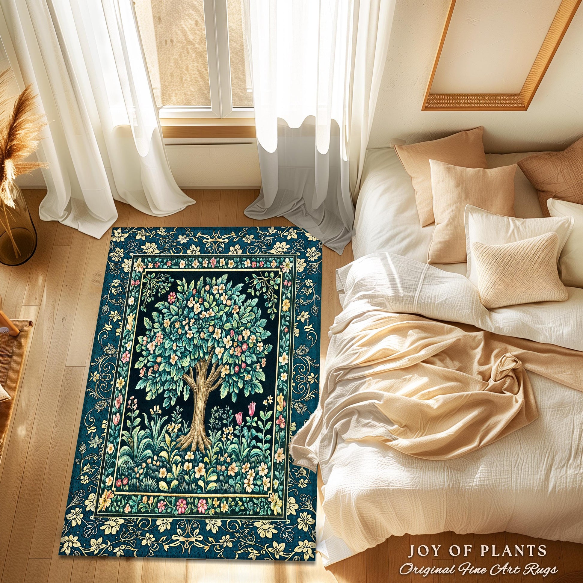 Folklore Forest Storybook Area Rug | Enchanted Floral Botanical Cozy Heritage Tree Vintage Cottagecore Romantic Nature Aesthetic Classic Rug