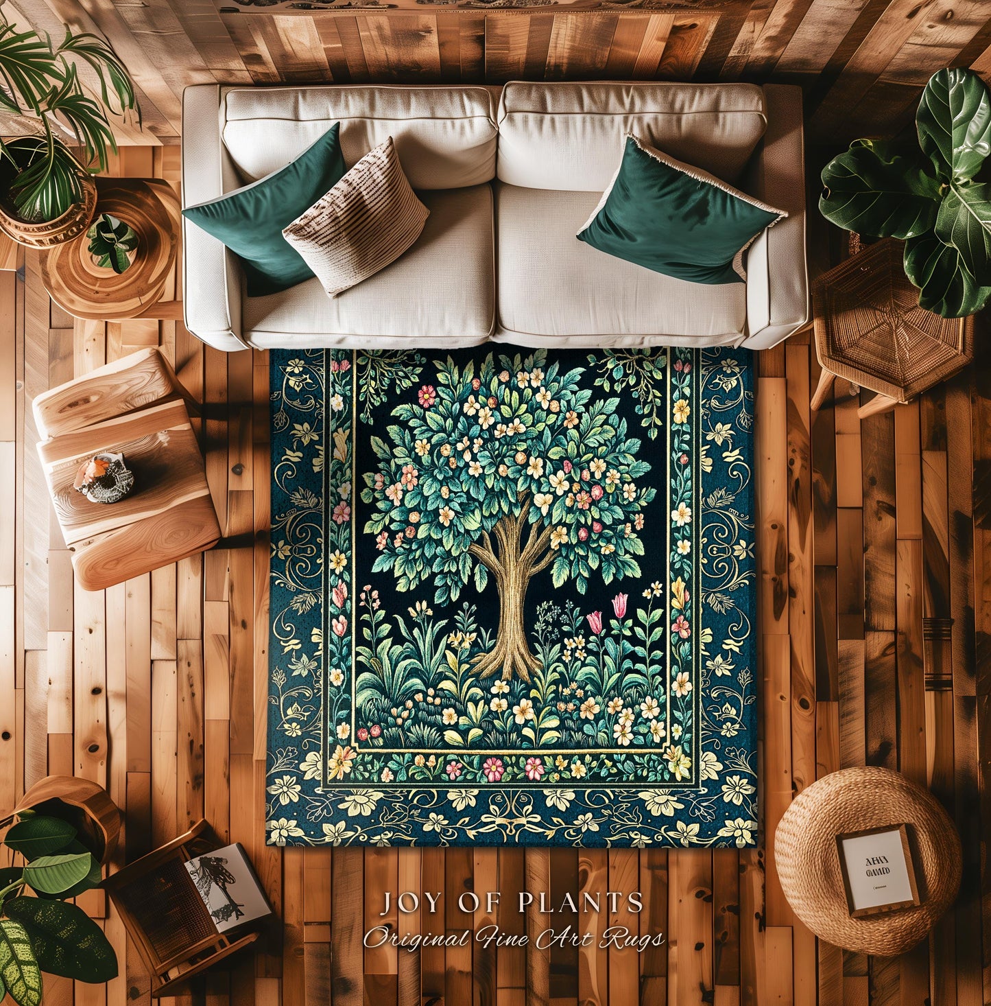 Folklore Forest Storybook Area Rug | Enchanted Floral Botanical Cozy Heritage Tree Vintage Cottagecore Romantic Nature Aesthetic Classic Rug
