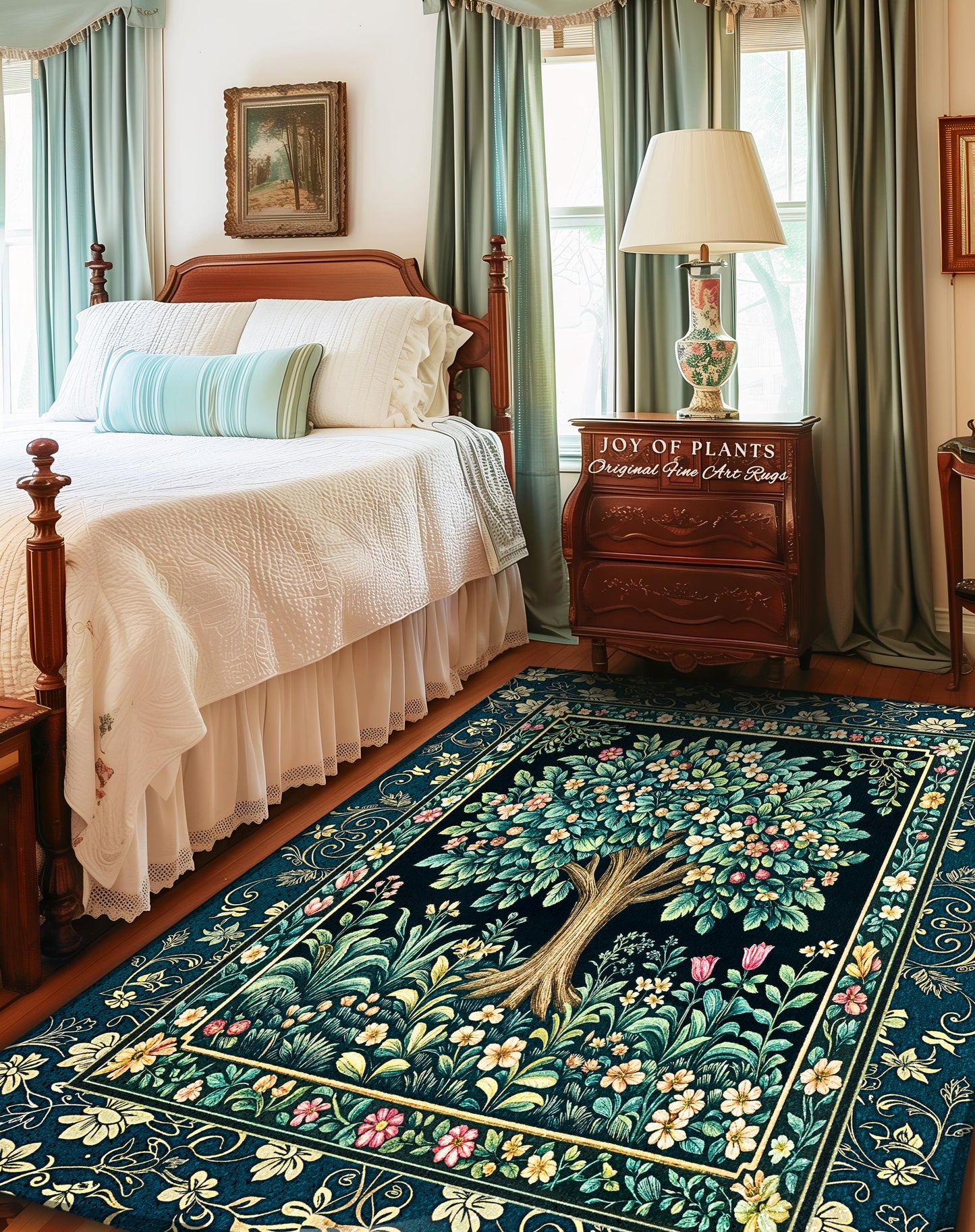 Folklore Forest Storybook Area Rug | Enchanted Floral Botanical Cozy Heritage Tree Vintage Cottagecore Romantic Nature Aesthetic Classic Rug