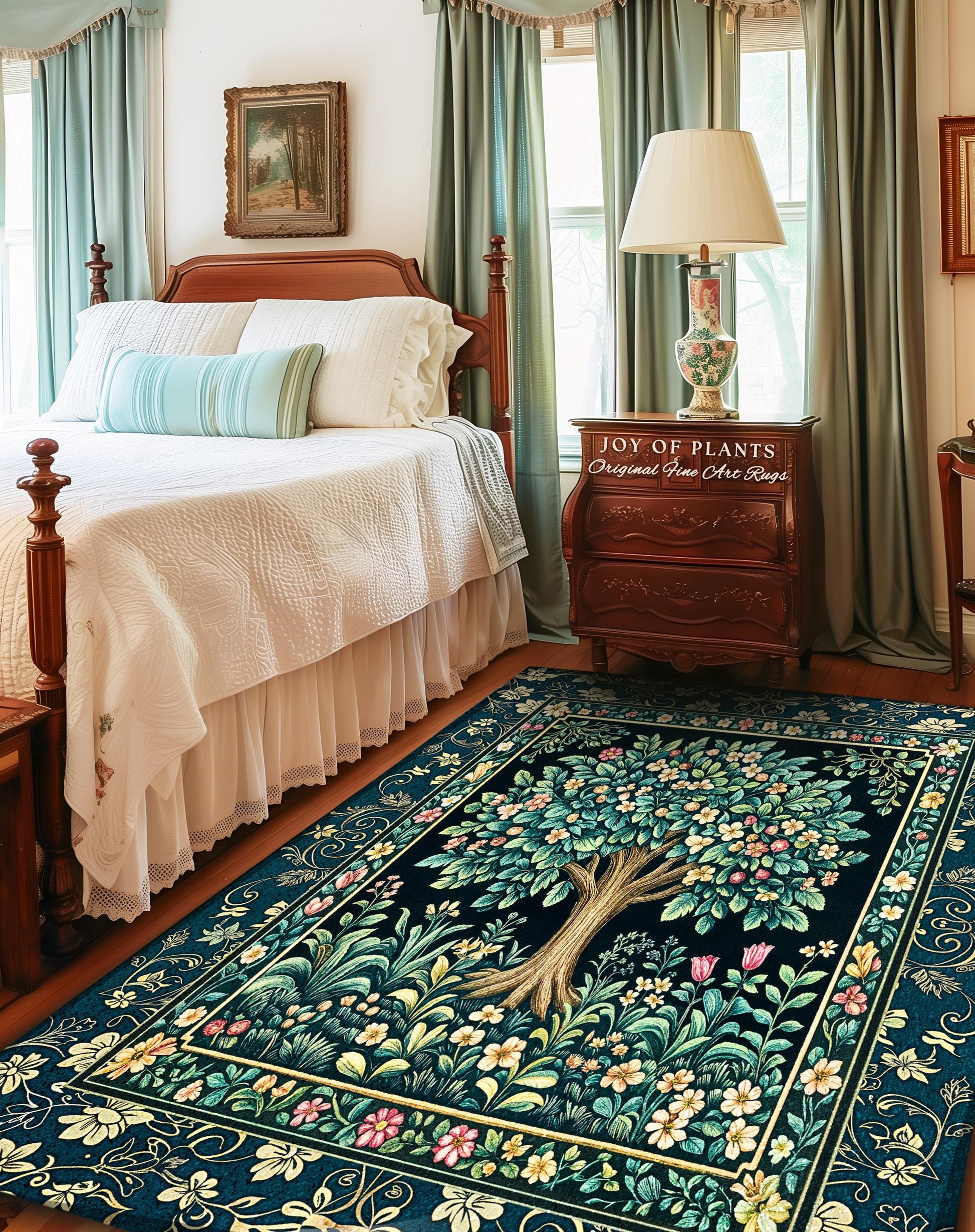 Folklore Forest Storybook Area Rug | Enchanted Floral Botanical Cozy Heritage Tree Vintage Cottagecore Romantic Nature Aesthetic Classic Rug