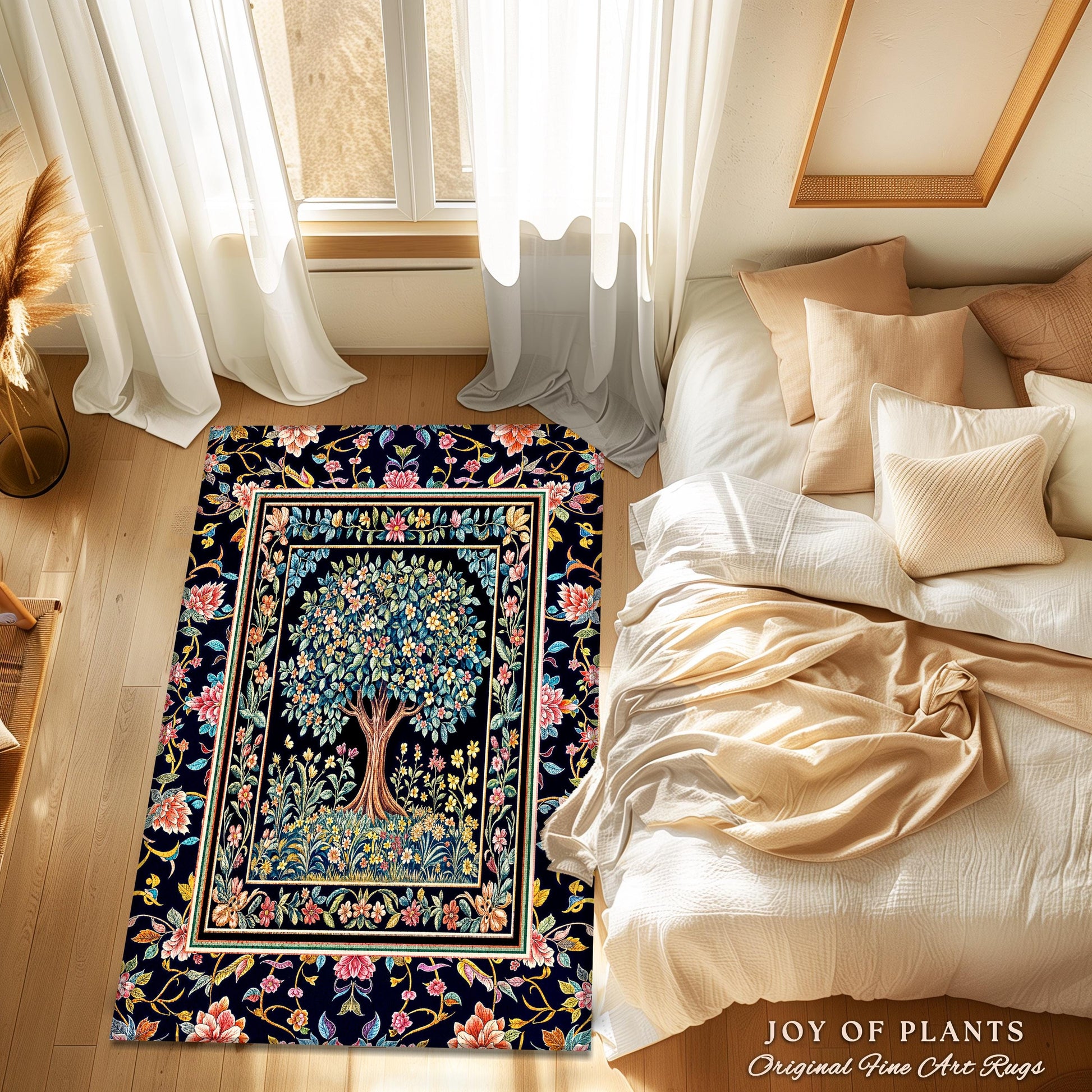 Eclectic Whimsy Tree of Life Accent Rug | Colorful Bedroom Forest Fairy Cottagecore Garden Folklore Floral Enchanted Area Rug Gothic Pastel