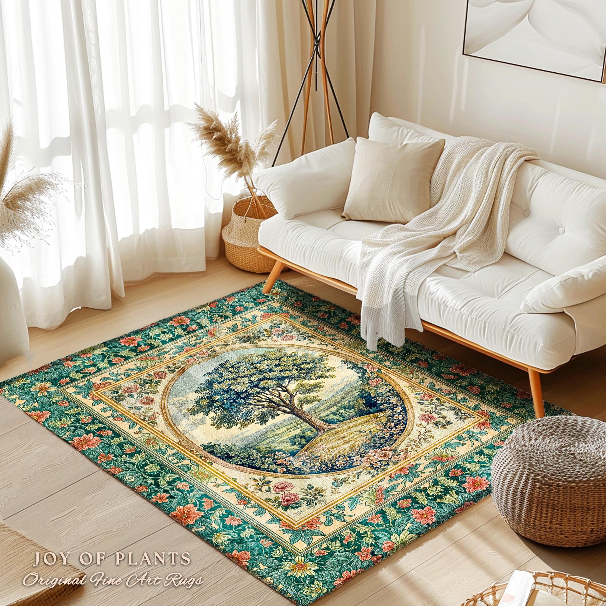Romantic Ornate Botanical Countryside Rug | Victorian Antique Botanical Accent French Garden Style Chateau Floral Heritage Classical Decor