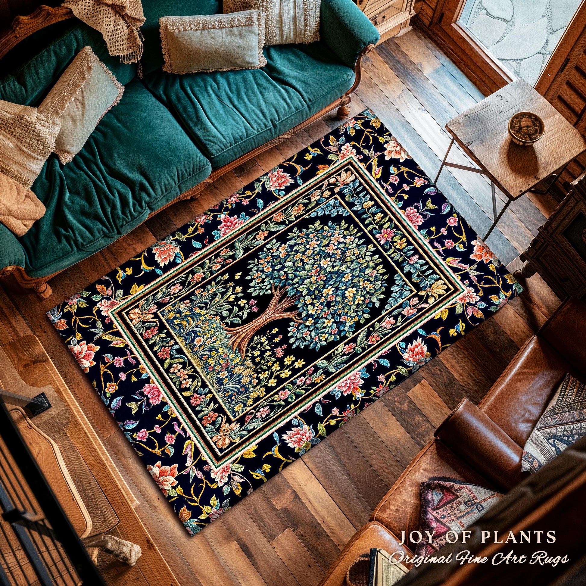 Eclectic Whimsy Tree of Life Accent Rug | Colorful Bedroom Forest Fairy Cottagecore Garden Folklore Floral Enchanted Area Rug Gothic Pastel