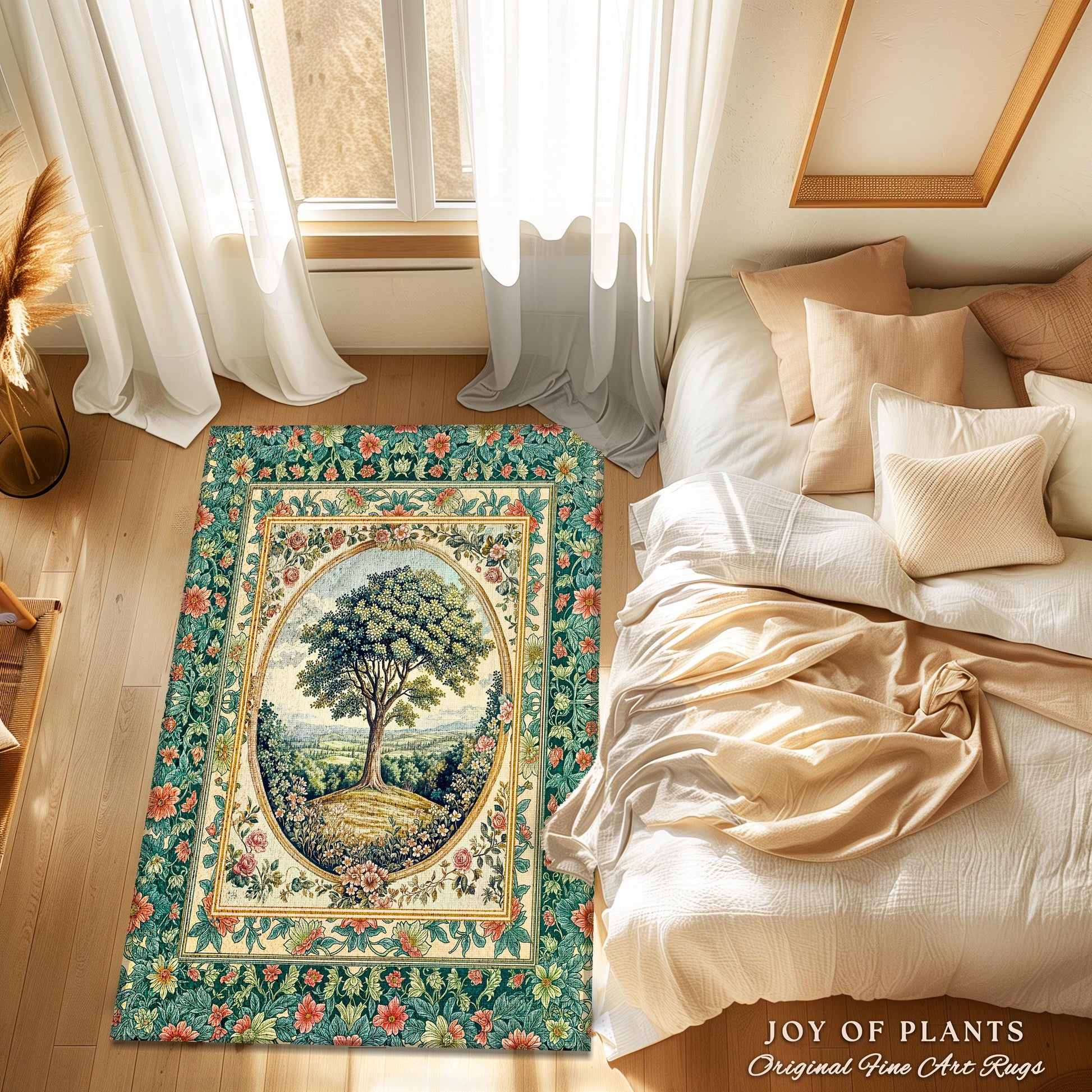 Romantic Ornate Botanical Countryside Rug | Victorian Antique Botanical Accent French Garden Style Chateau Floral Heritage Classical Decor