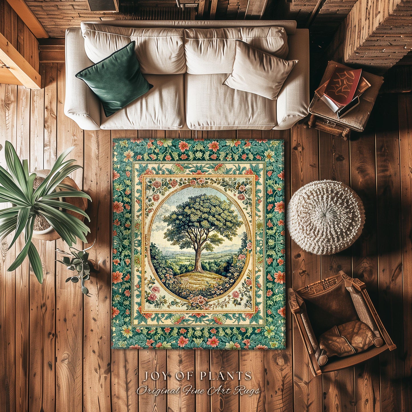 Romantic Ornate Botanical Countryside Rug | Victorian Antique Botanical Accent French Garden Style Chateau Floral Heritage Classical Decor