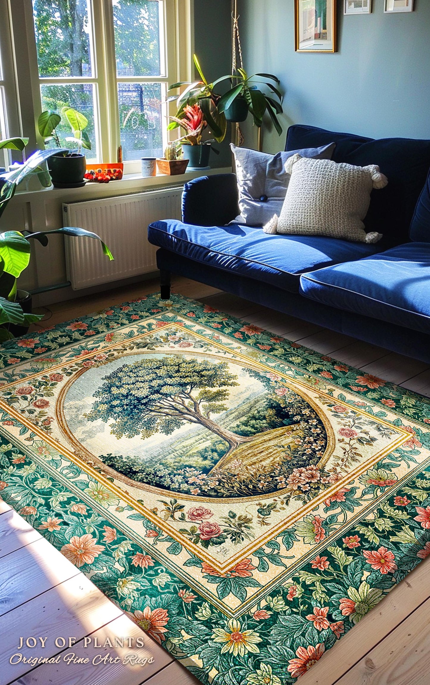 Romantic Ornate Botanical Countryside Rug | Victorian Antique Botanical Accent French Garden Style Chateau Floral Heritage Classical Decor