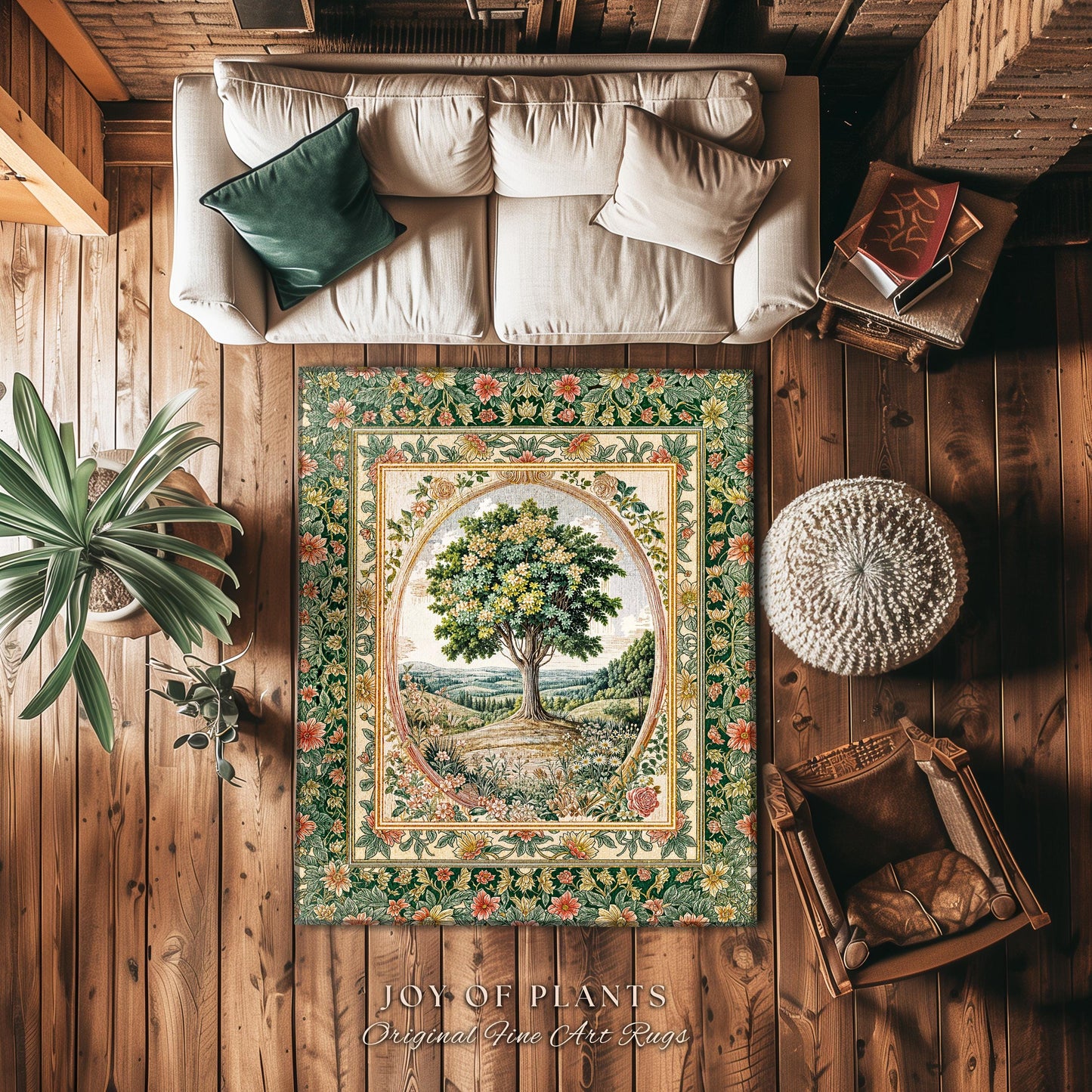 Chateau Garden Tree of Life Rug | French Provincial Landscape Antique Floral Accent Romantic Aesthetic Victorian Home Decor Ornate Style