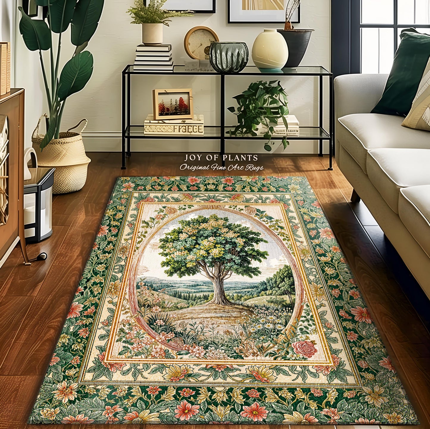 Chateau Garden Tree of Life Rug | French Provincial Landscape Antique Floral Accent Romantic Aesthetic Victorian Home Decor Ornate Style