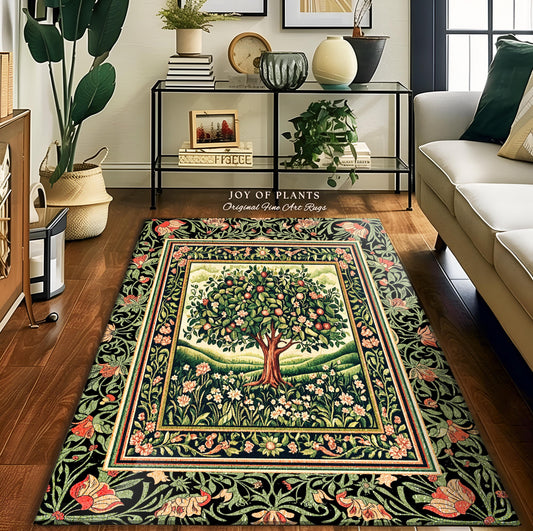 Enchanted Cottagecore Tree Accent Rug | Romantic Pattern Whimsical Garden Soft Folklore Cozy Accent Natural Old World Classic Aesthetic |
