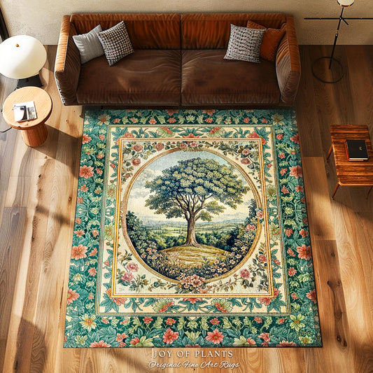 Romantic Ornate Botanical Countryside Rug | Victorian Antique Botanical Accent French Garden Style Chateau Floral Heritage Classical Decor