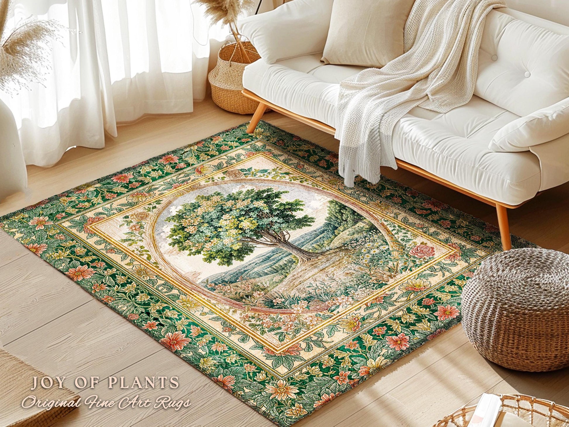 Chateau Garden Tree of Life Rug | French Provincial Landscape Antique Floral Accent Romantic Aesthetic Victorian Home Decor Ornate Style