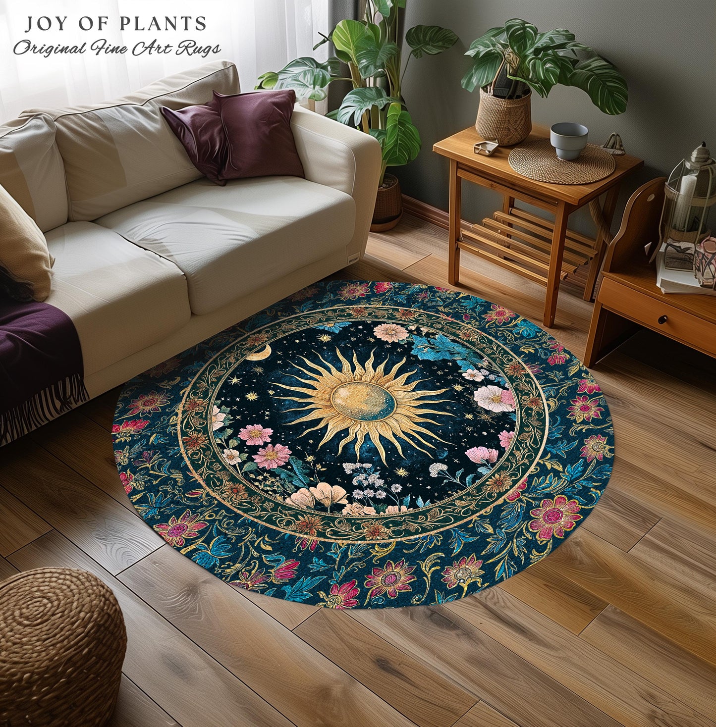 Celestial Sun Rustic Area Rug | Eclectic Bedroom Accent Wildflowers Tapestry Cosmic Astrology Home Accent Psychedelic Tarot Decor Witchy |