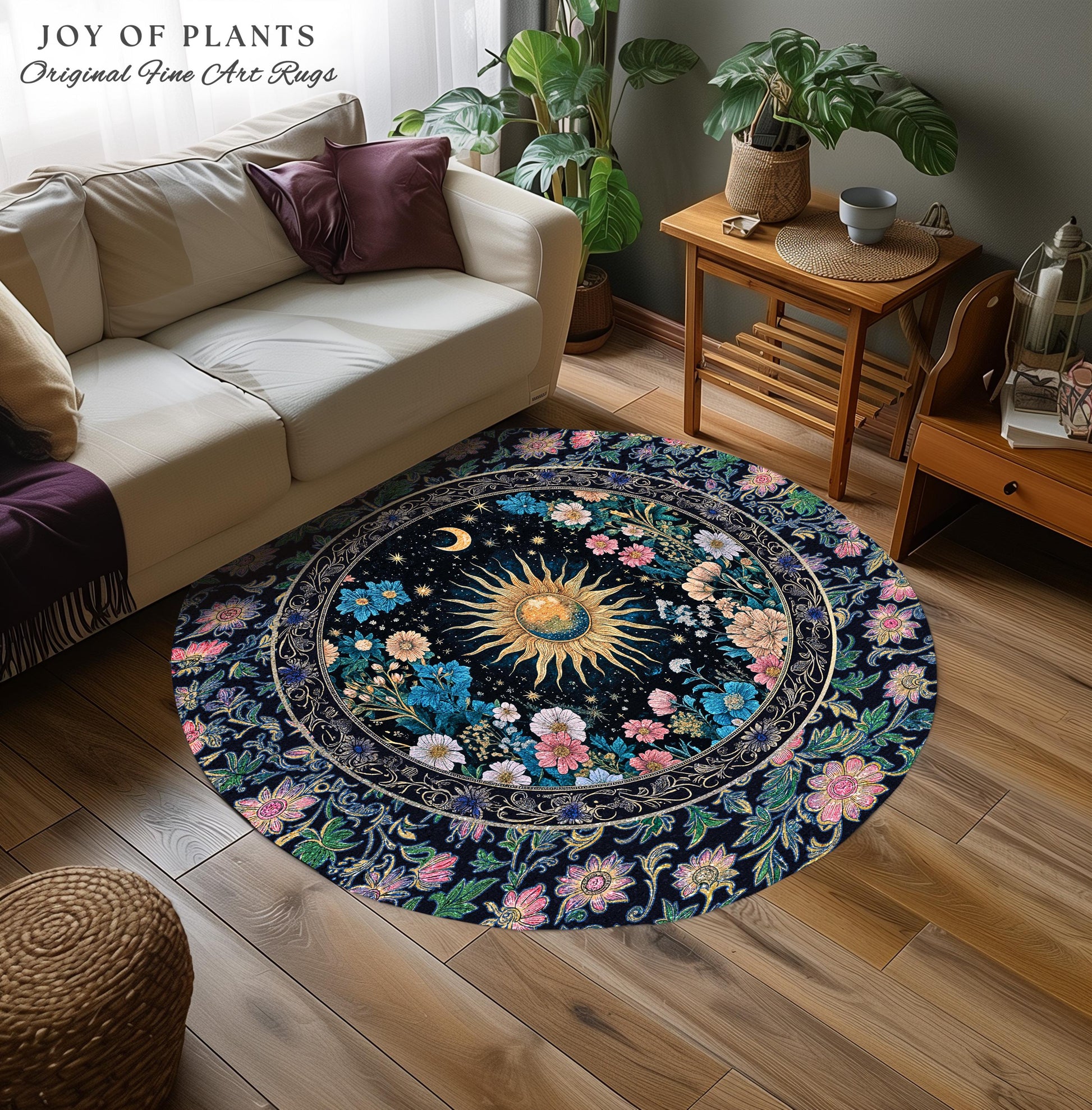 Colorful Maximalist Boho Sun Area Rug | Whimsigothic Tarot Home Accent Celestial Spiritual Decor Bohemian Indie Bedroom Sun and Moon Cozy |