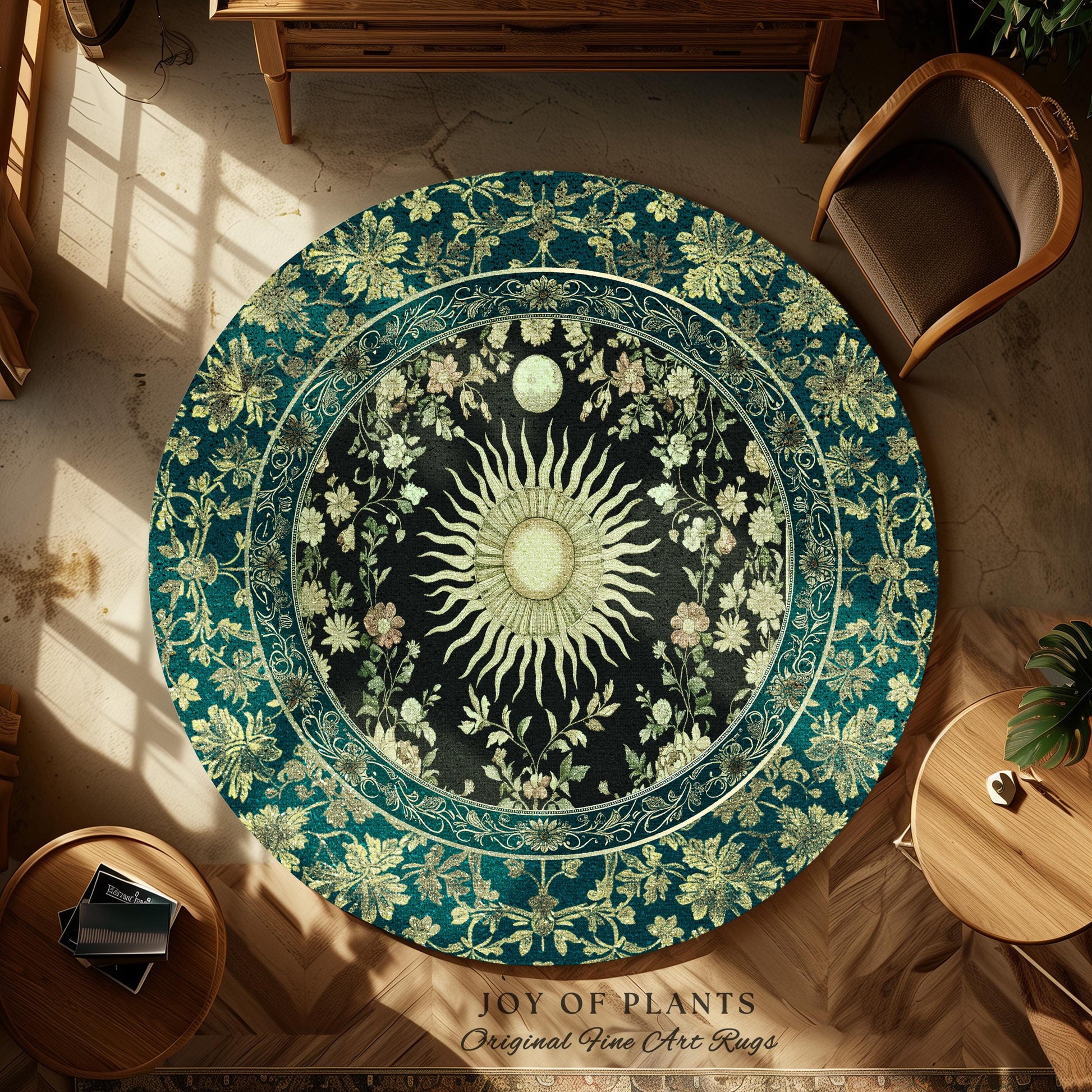 Witchy Celestial Sun Accent Rug | Magical Mystical Cozy Bedroom Decor Astrology Ethereal Spiritual Golden Sun Dark Academia Maximalist |