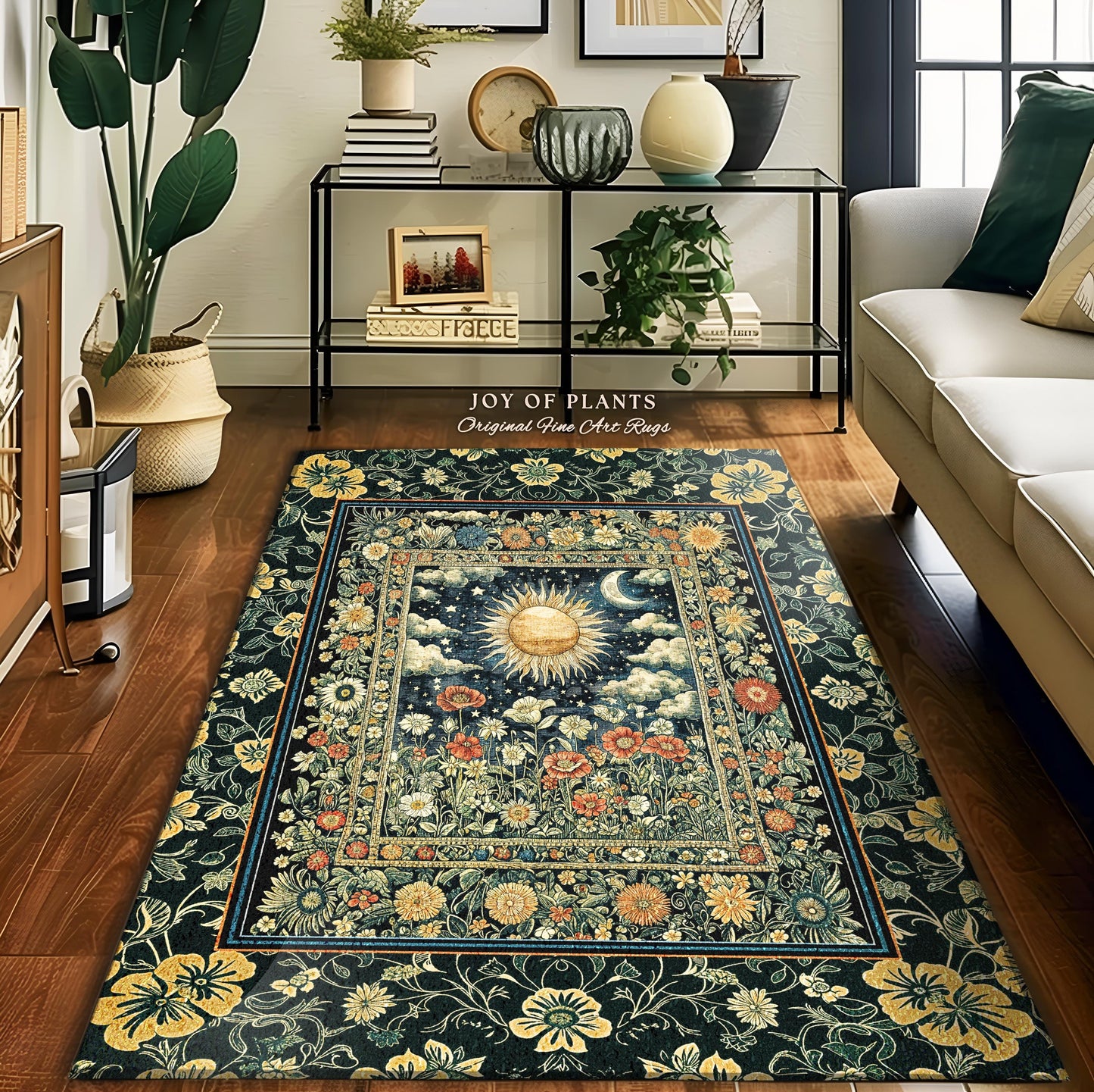 Dreamy Aesthetic Maximalist Accent Rug | Sun and Moon Bohemian Sunshine Astrology Psychedelic Celestial Cozy Bedroom Magical Area Rug Tarot