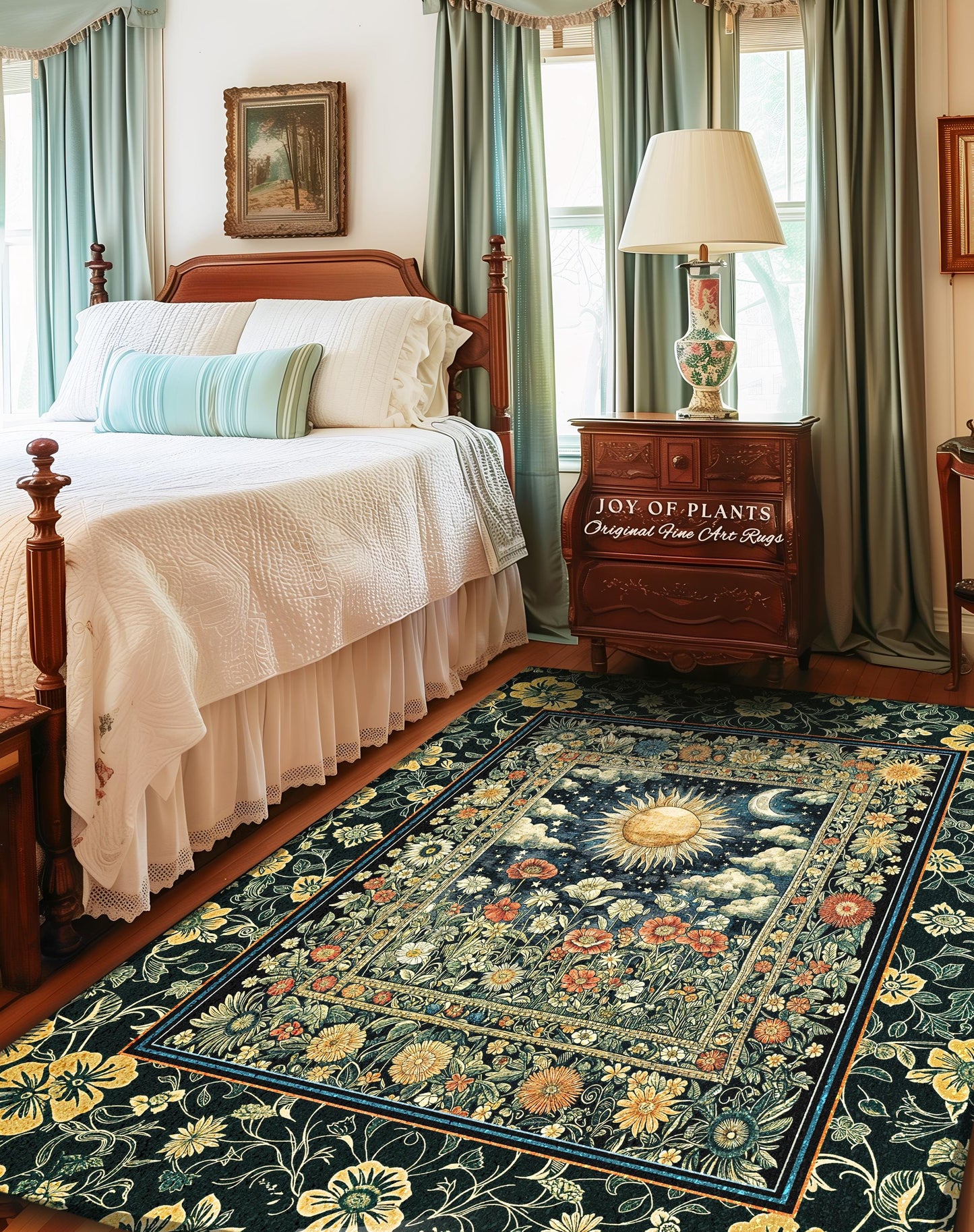 Dreamy Aesthetic Maximalist Accent Rug | Sun and Moon Bohemian Sunshine Astrology Psychedelic Celestial Cozy Bedroom Magical Area Rug Tarot