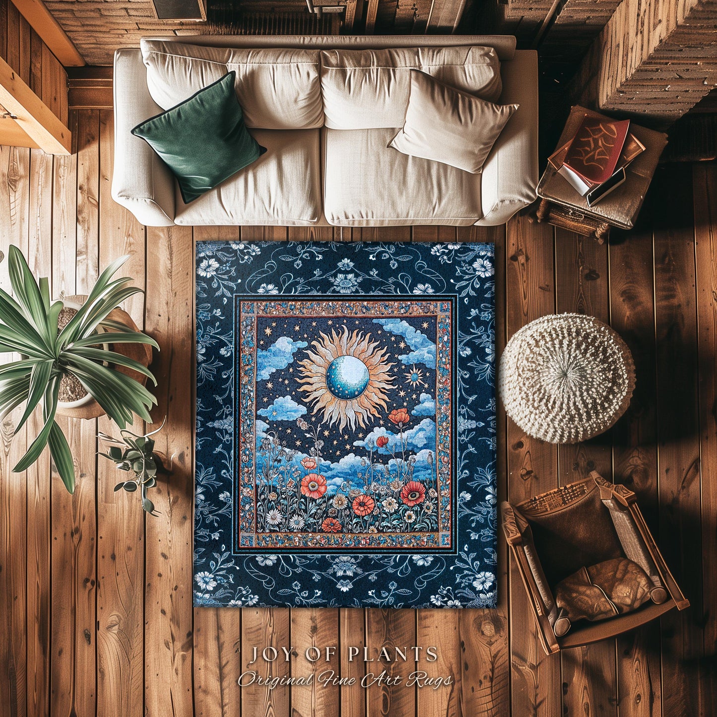 Retro Astrology Round Area Rug | Whimsigothic Bedroom Maximalist Hippie Aesthetic Floral Home Accent Rug Psychedelic Cottagecore Ethereal |