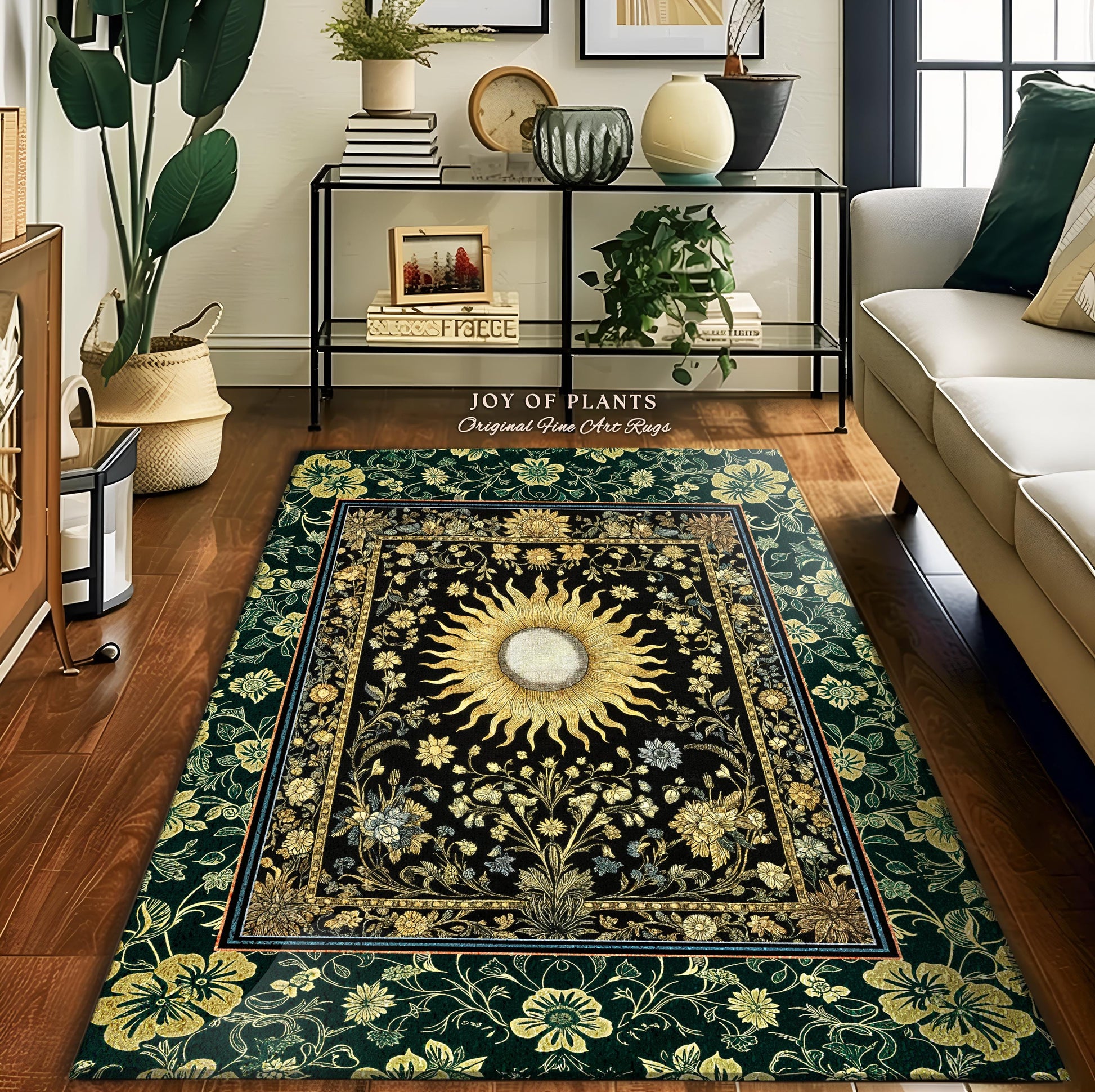 Boho Tarot Sun Round Accent Rug | Zodiac Inspired Mystical Area Rug Floral Whimsical Ethereal Moon and Stars Astrology Witchy Bedroom Decor