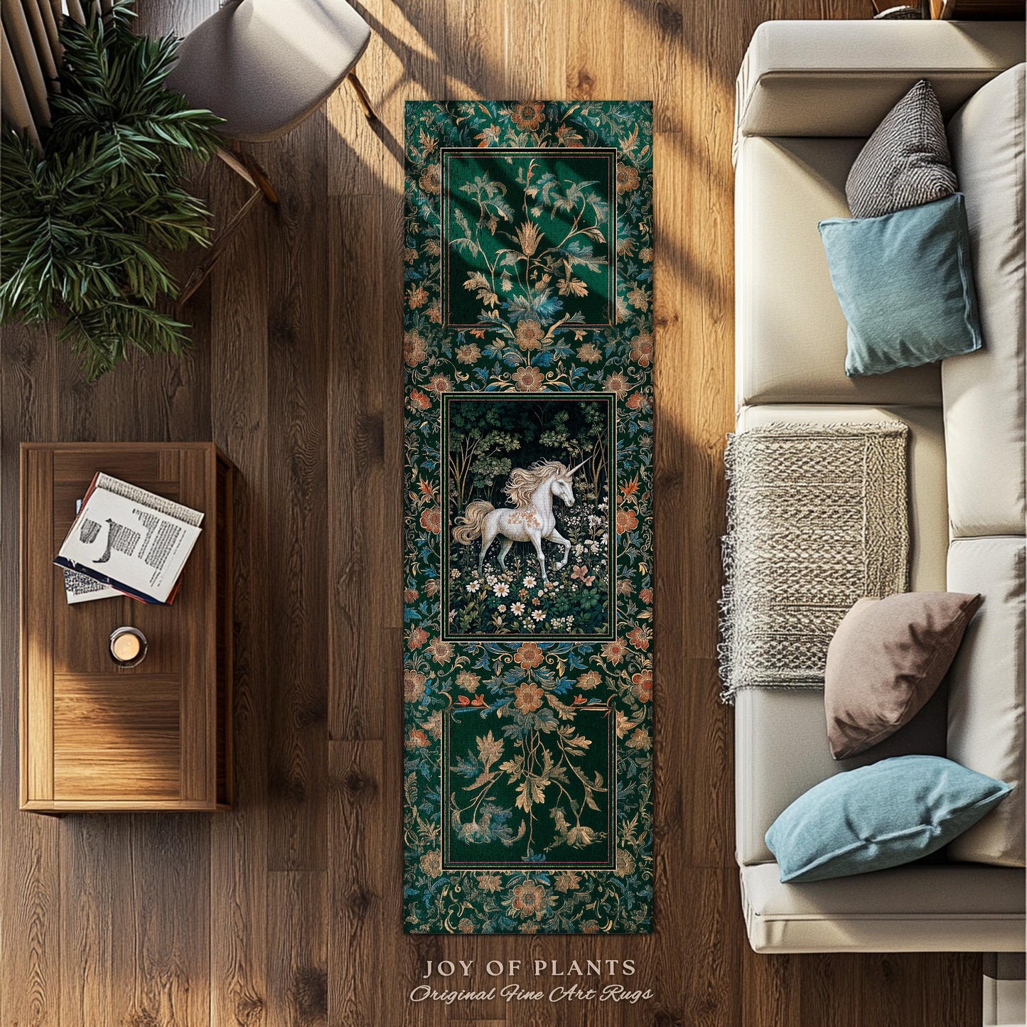 Storybook Aesthetic Mystic Unicorn Rug | Colorful Maximalist Area Rug Whimsical Victorian Fairycore Ethereal Bedroom Rug Medieval Woodland |