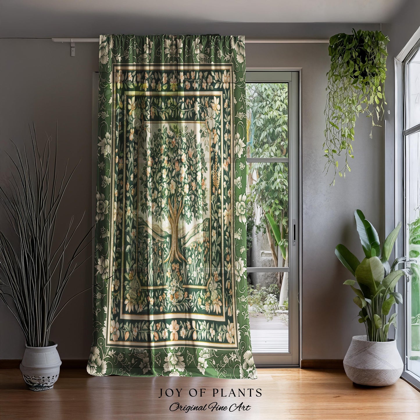Enchanted Garden Folklore Tree Curtains | Emerald Green Botanical Coquette Floral Accent Forest Theme Drapes Folklore Design Cottagecore |