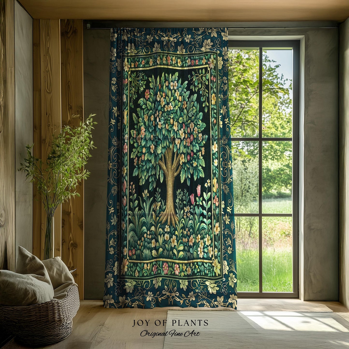 Folklore Forest Storybook Curtains | Enchanted Floral Botanical Cozy Tree Vintage Boho Cottagecore Romantic Nature Aesthetic Classic Drapes