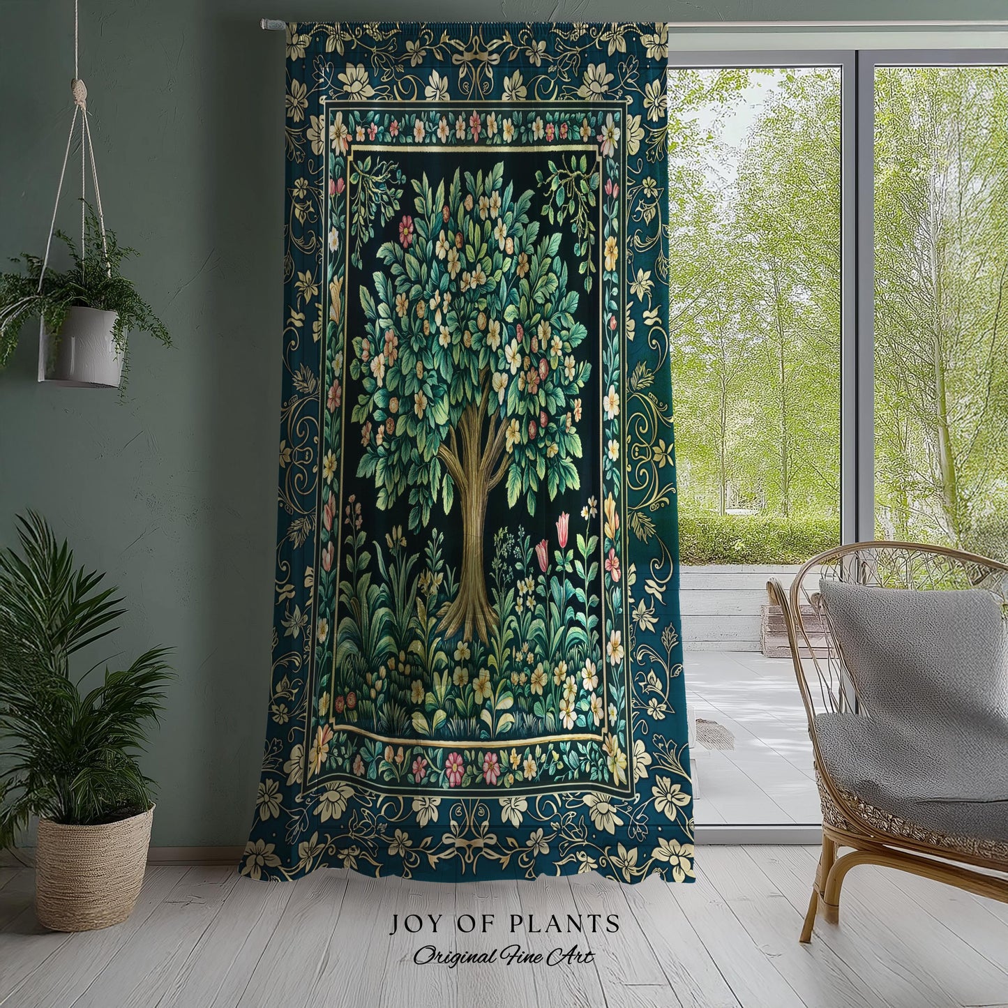 Folklore Forest Storybook Curtains | Enchanted Floral Botanical Cozy Tree Vintage Boho Cottagecore Romantic Nature Aesthetic Classic Drapes