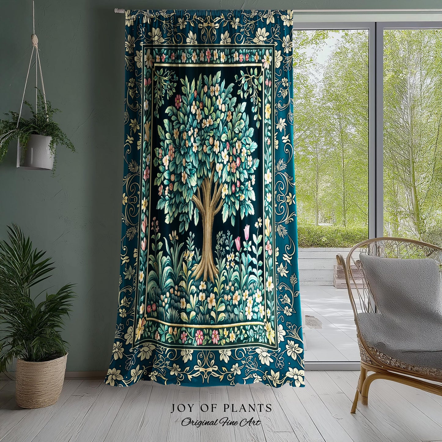 Folklore Forest Storybook Curtains | Enchanted Floral Botanical Cozy Tree Vintage Boho Cottagecore Romantic Nature Aesthetic Classic Drapes