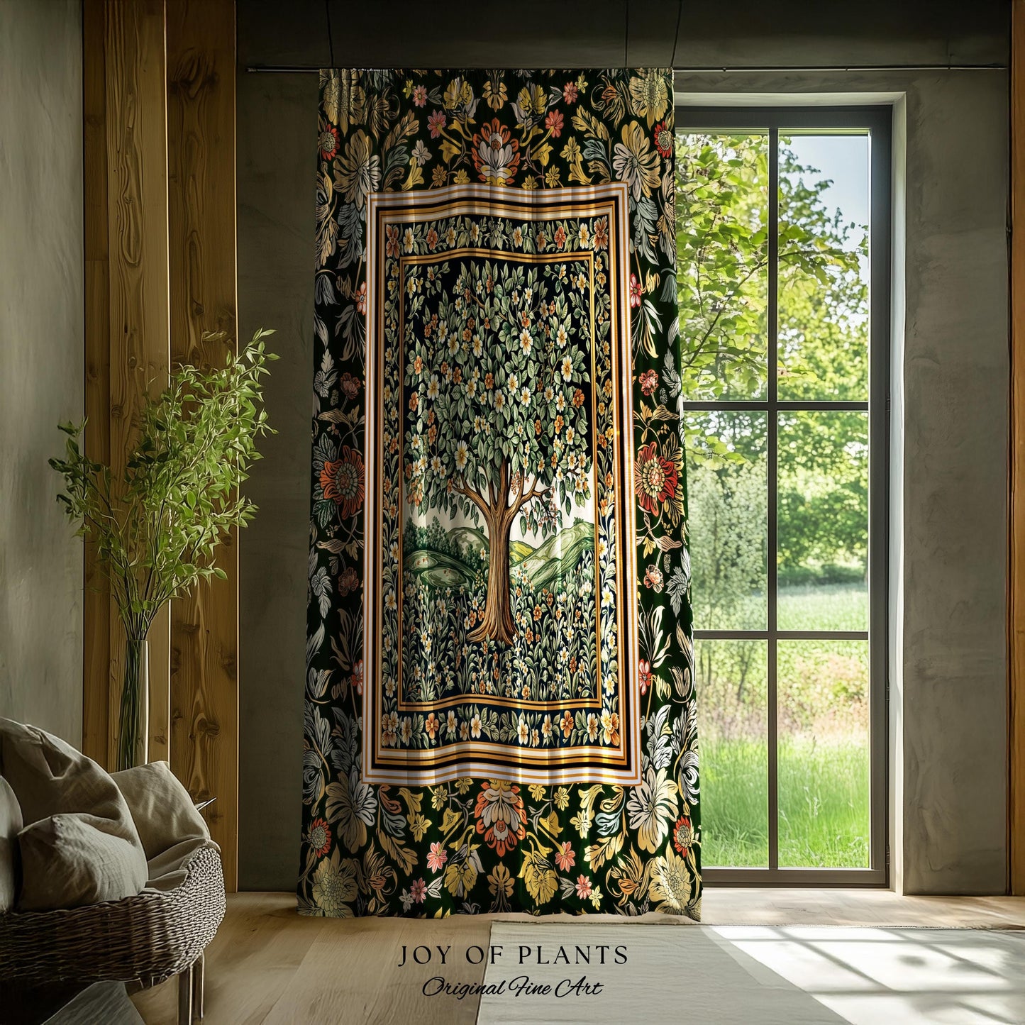 Rustic Fairytale Tree Accent Drapes | Cozy Enchanted Nature Romantic Forest Ethereal Vintage Floral Woodland Storybook Whimsical Curtains |