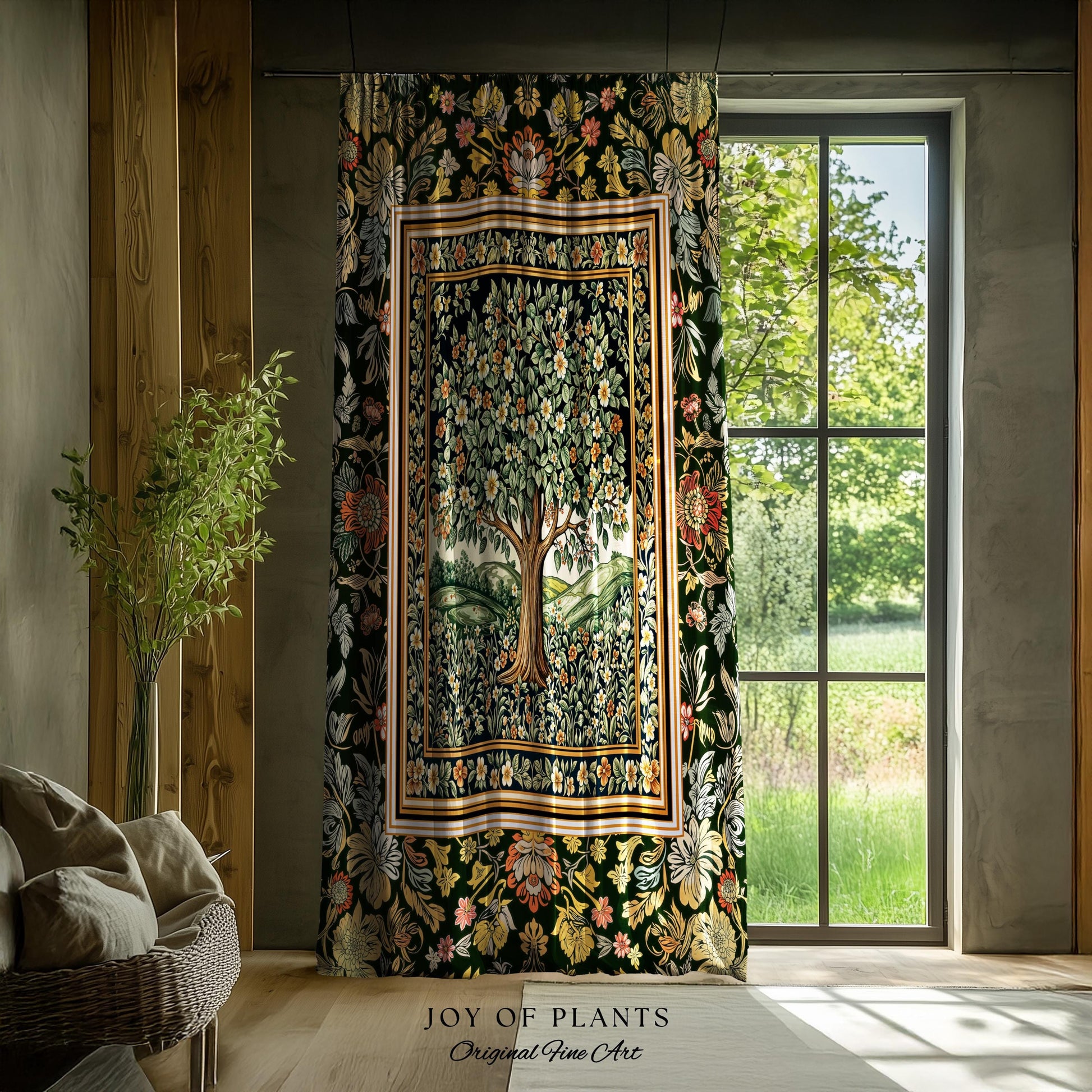 Rustic Fairytale Tree Accent Drapes | Cozy Enchanted Nature Romantic Forest Ethereal Vintage Floral Woodland Storybook Whimsical Curtains |