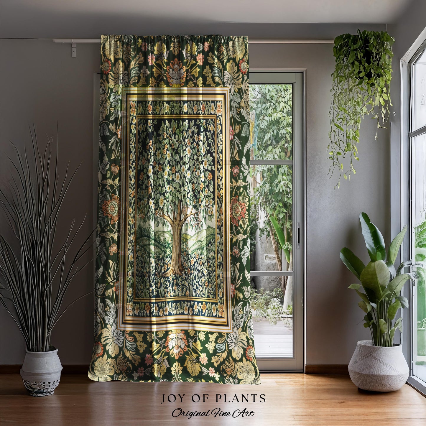 Rustic Fairytale Tree Accent Drapes | Cozy Enchanted Nature Romantic Forest Ethereal Vintage Floral Woodland Storybook Whimsical Curtains |