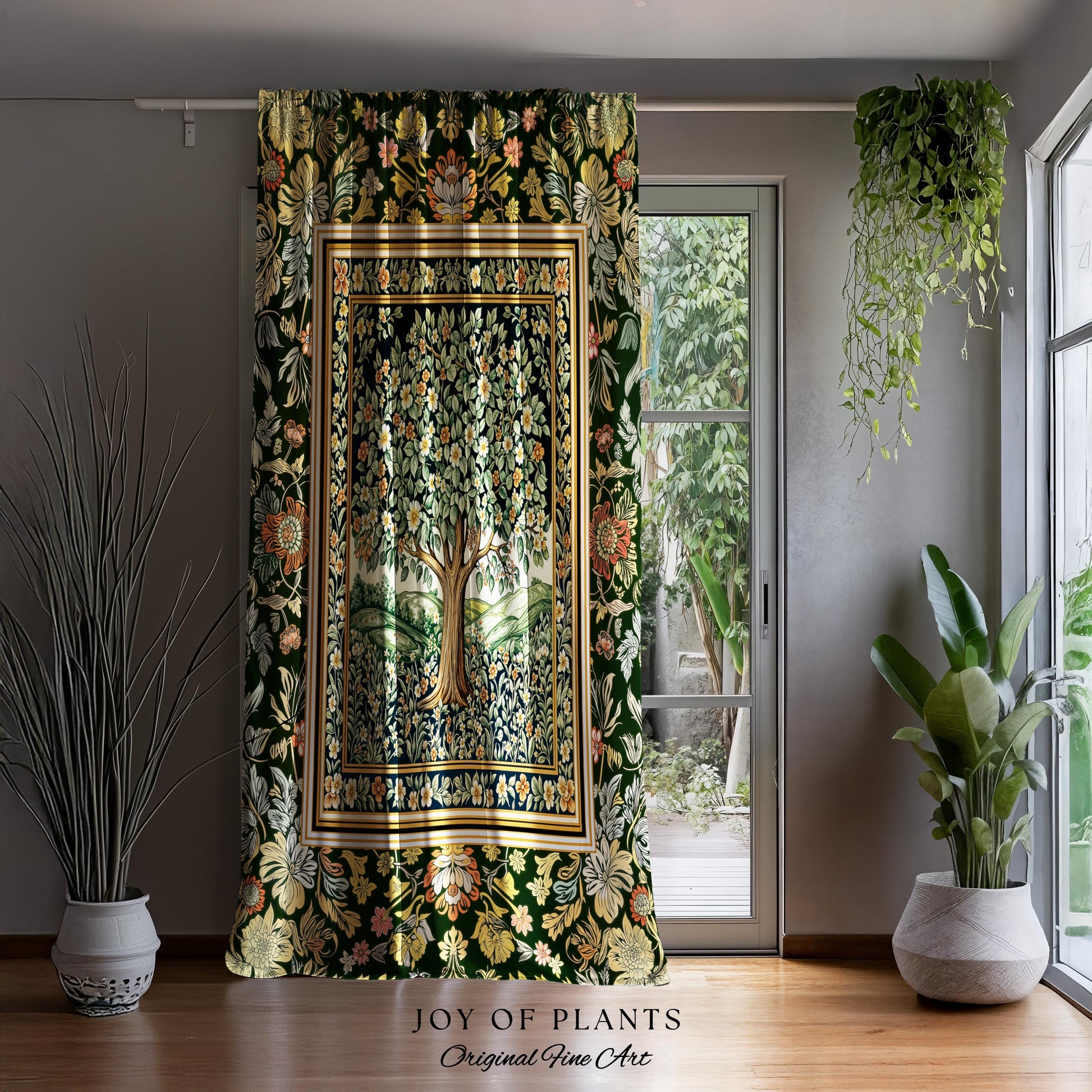 Rustic Fairytale Tree Accent Drapes | Cozy Enchanted Nature Romantic Forest Ethereal Vintage Floral Woodland Storybook Whimsical Curtains |