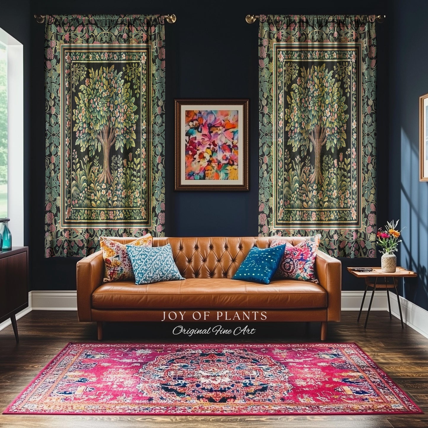 Fairy Garden Tree of Life Curtains | Cottagecore Countryside Romantic Floral Landscape Whimsical Chateau Style Bohemian Botanical Drapes |