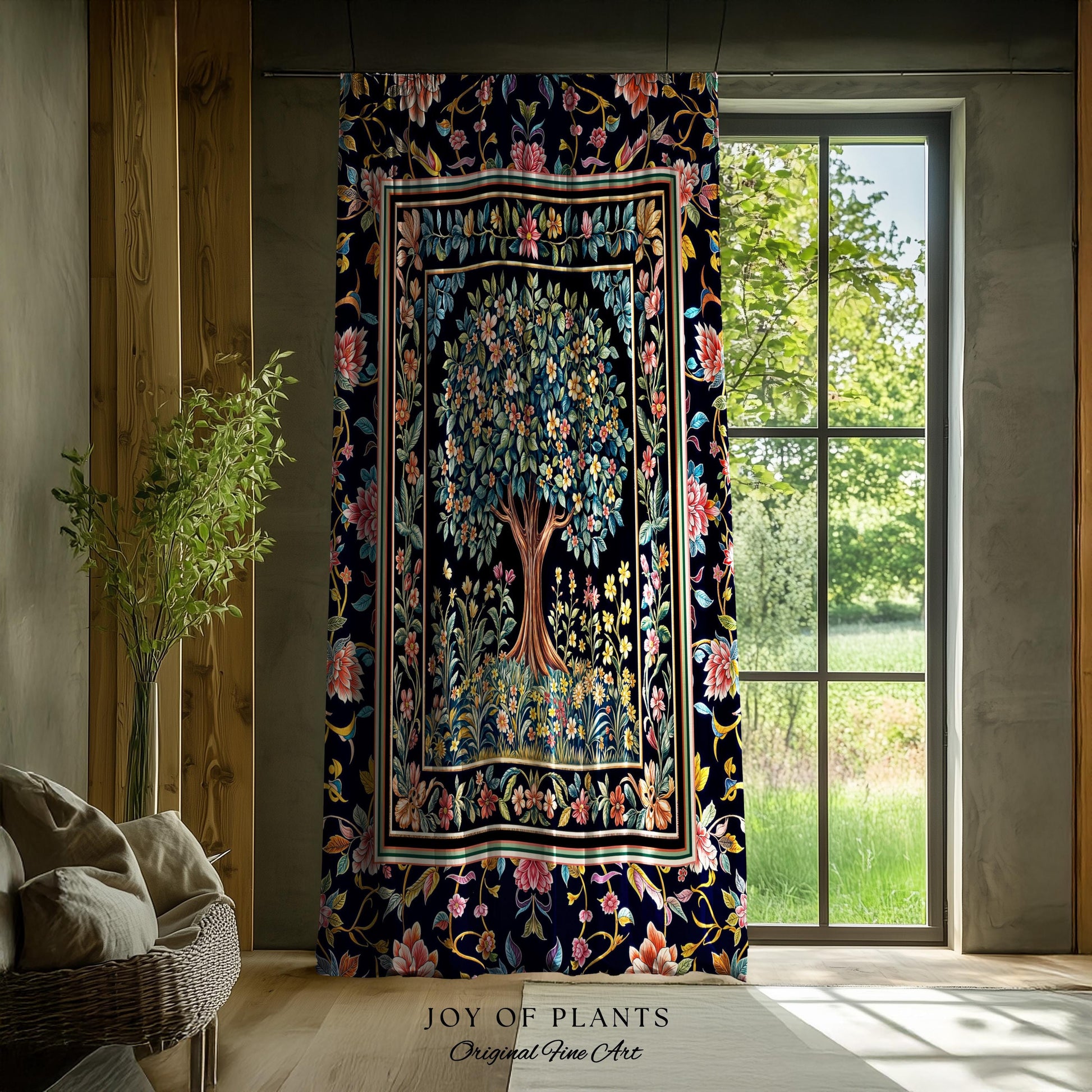 Eclectic Whimsy Tree of Life Curtains | Colorful Bedroom Forest Fairy Cottagecore Garden Folklore Floral Enchanted Drapes Gothic Pastel |