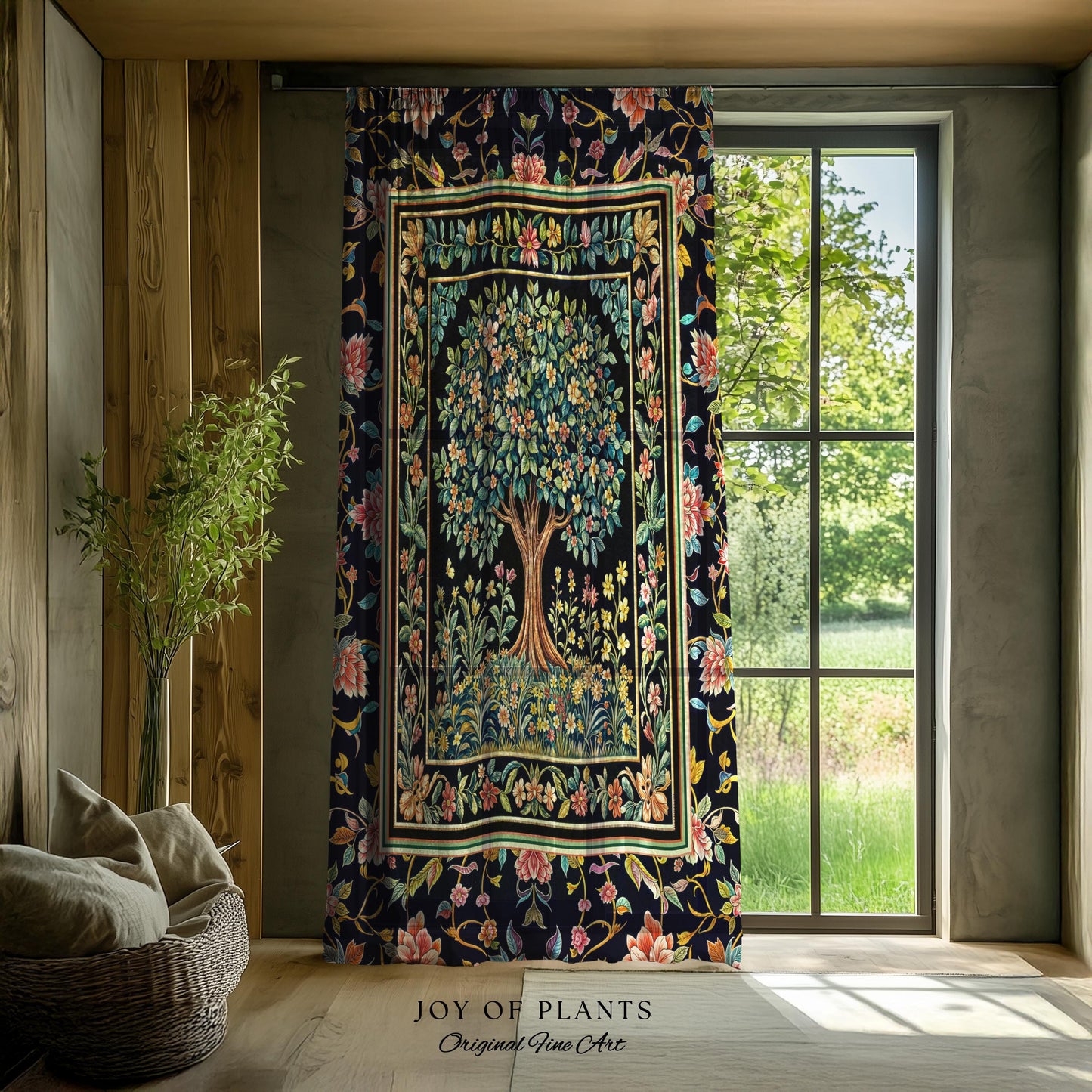 Eclectic Whimsy Tree of Life Curtains | Colorful Bedroom Forest Fairy Cottagecore Garden Folklore Floral Enchanted Drapes Gothic Pastel |