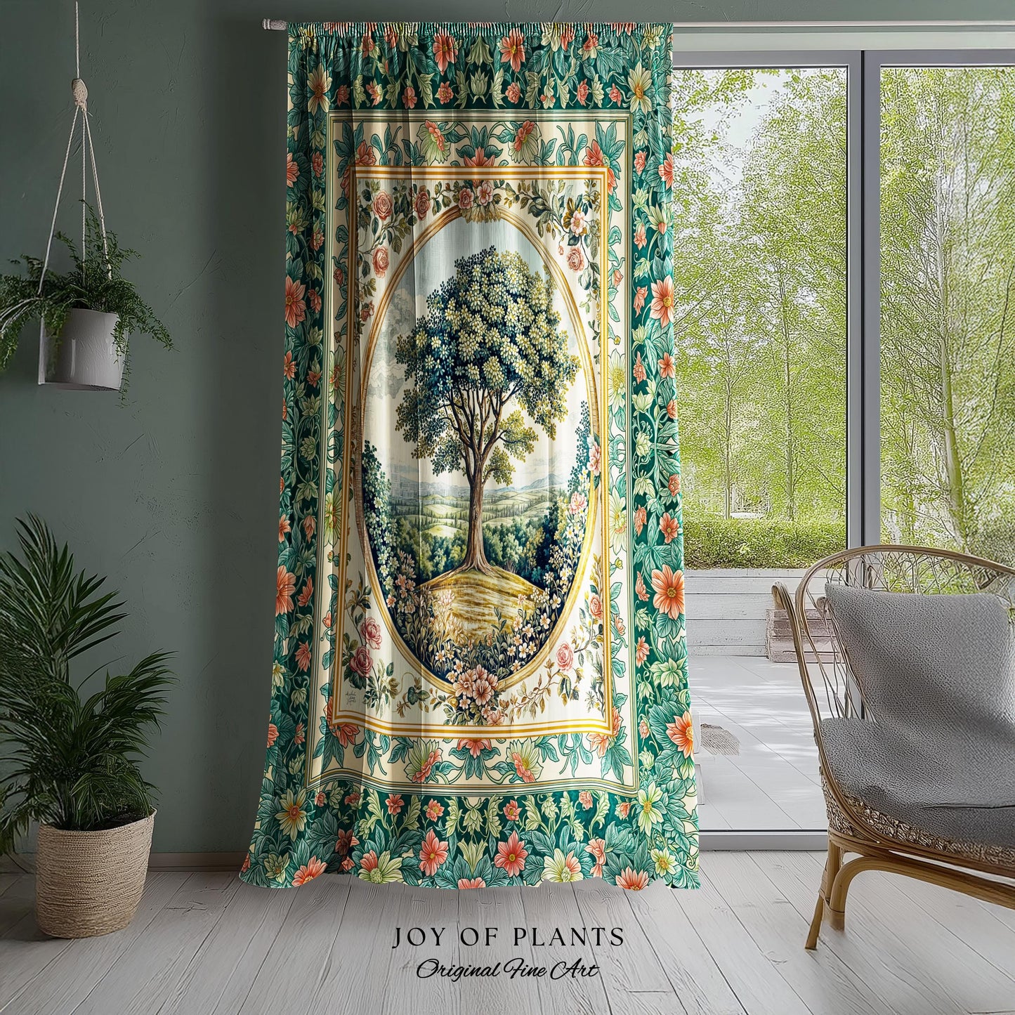 Romantic Ornate Botanical Countryside Curtains | Victorian Antique Botanical Accent French Garden Style Chateau Floral Classical Decor Drape