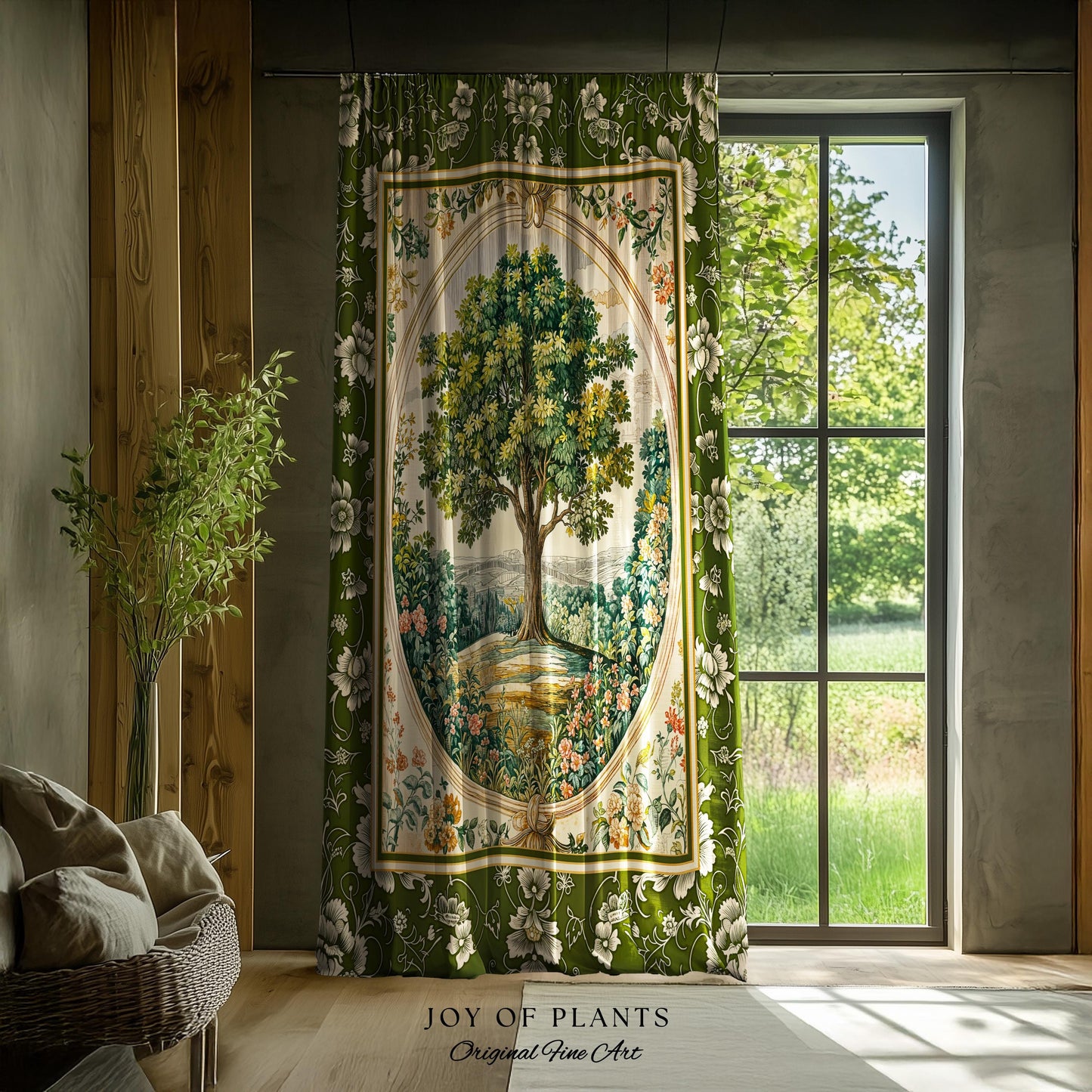 Victorian Soft Aesthetic Tree of Life Drapes | Romantic Botanical Regency Decor Floral Enchanted Forest Accent Green Curtains Cottagecore |