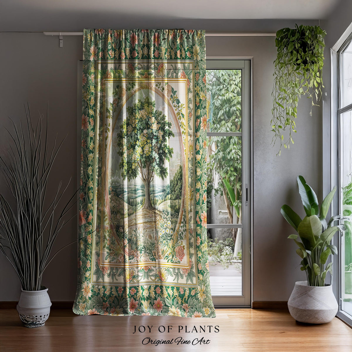 Chateau Garden Tree of Life Curtains | French Provincial Landscape Antique Floral Accent Romantic Aesthetic Victorian Decor Ornate Drapes |