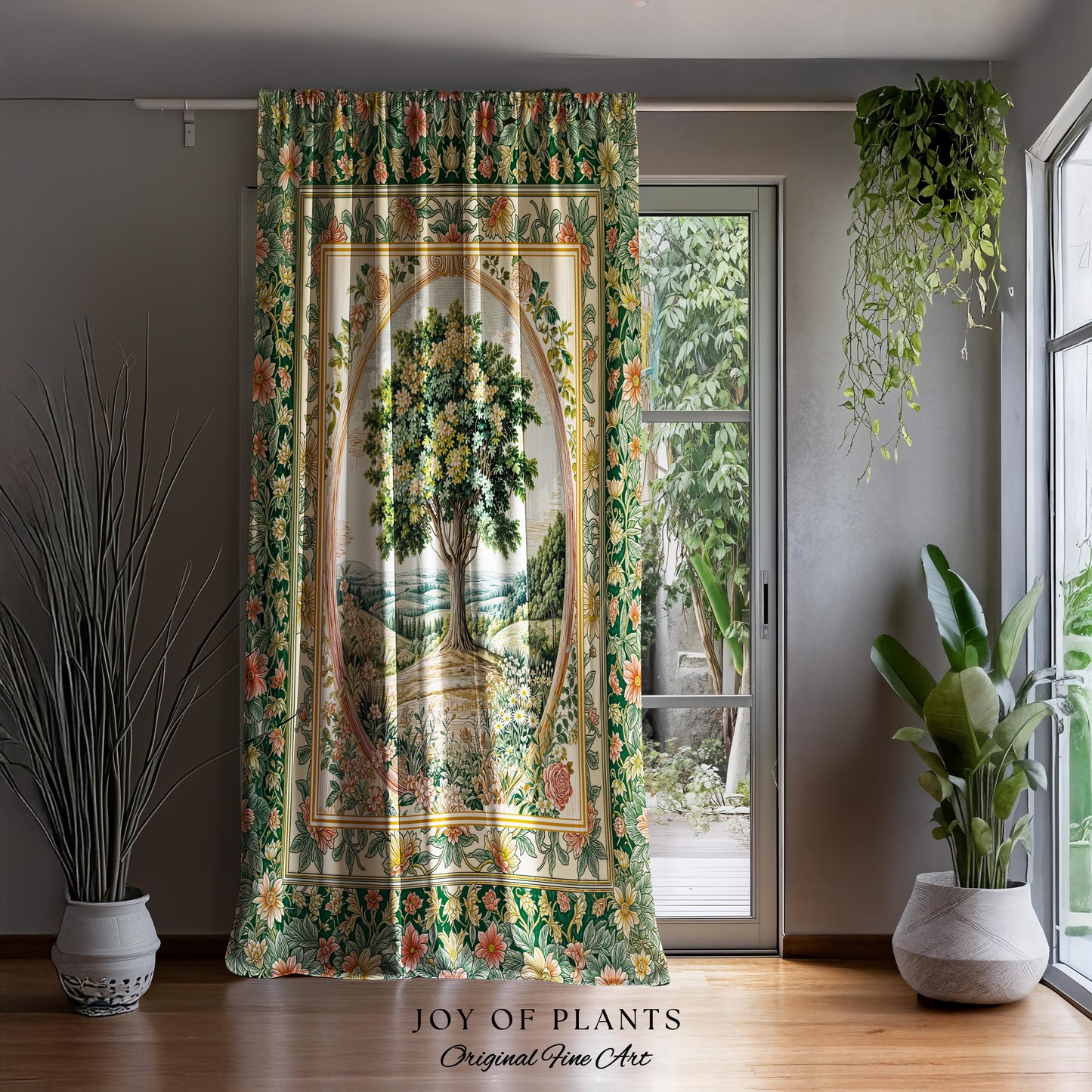 Chateau Garden Tree of Life Curtains | French Provincial Landscape Antique Floral Accent Romantic Aesthetic Victorian Decor Ornate Drapes |
