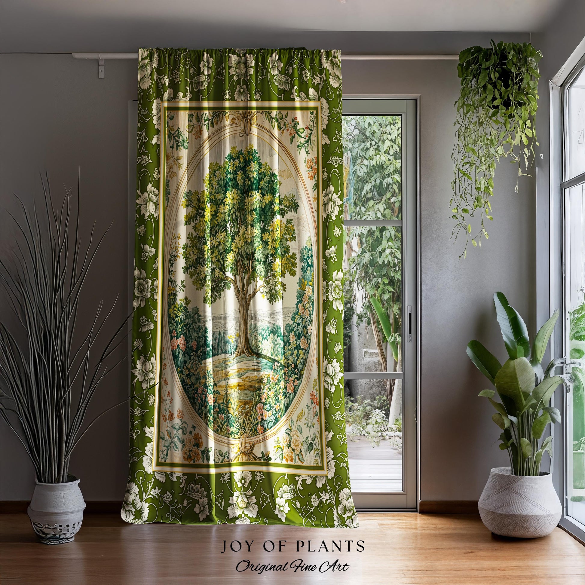 Victorian Soft Aesthetic Tree of Life Drapes | Romantic Botanical Regency Decor Floral Enchanted Forest Accent Green Curtains Cottagecore |