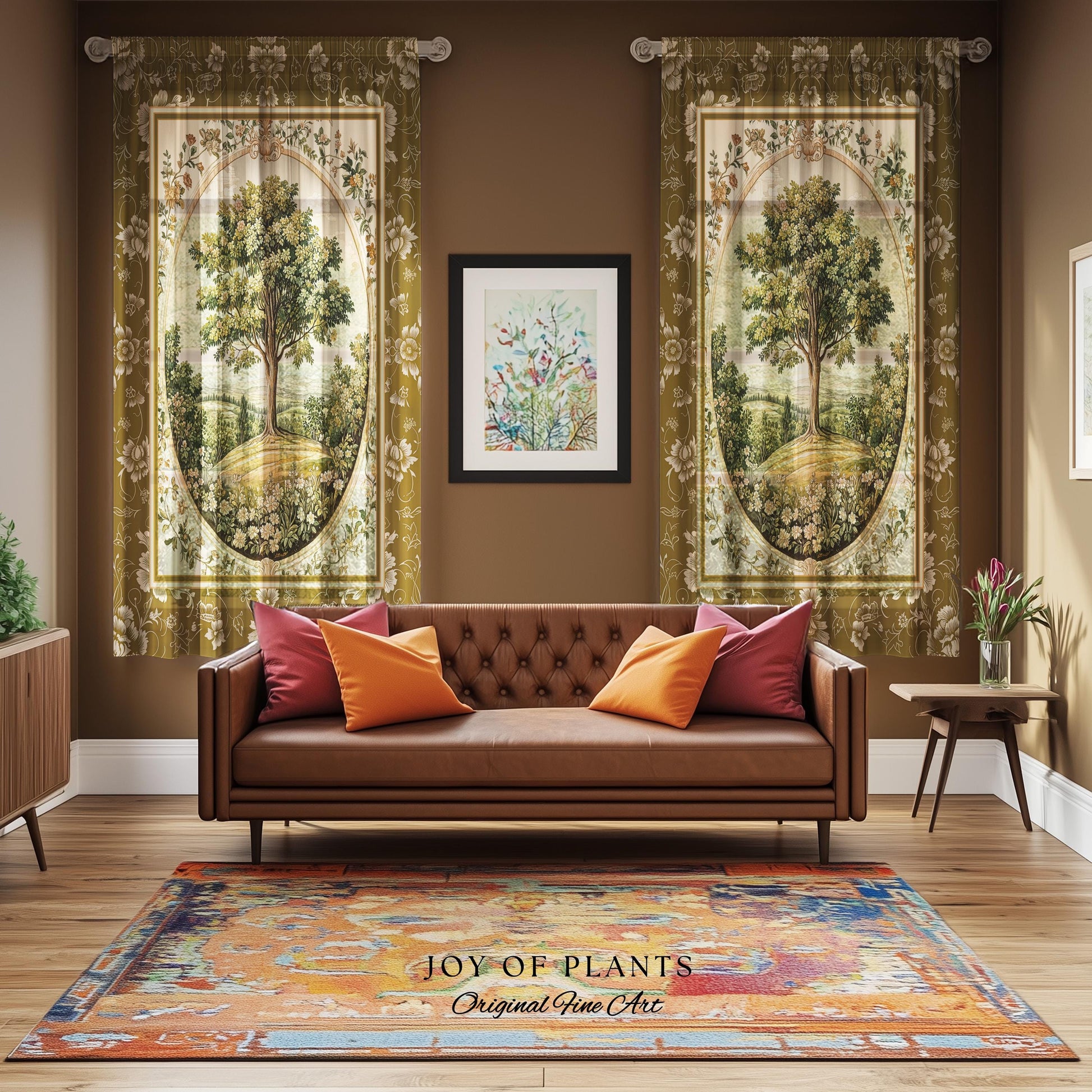 French Countryside Botanical Tree Curtains | Victorian Garden Accent Romantic Country Decor Floral Pastoral Scene Antique Cottagecore Drapes