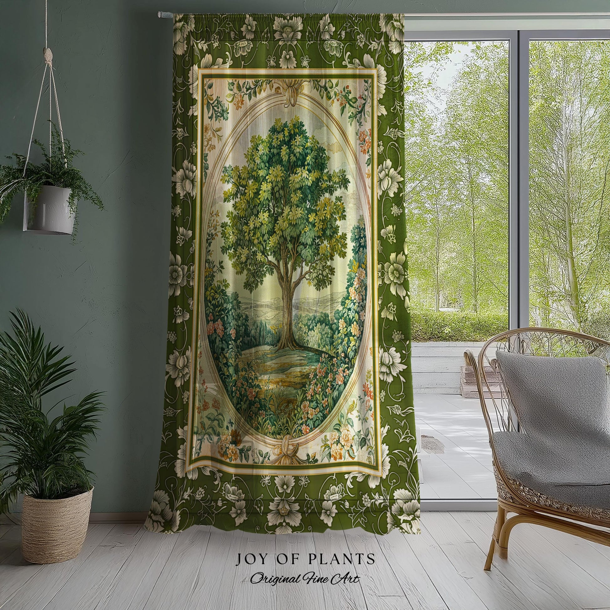 Victorian Soft Aesthetic Tree of Life Drapes | Romantic Botanical Regency Decor Floral Enchanted Forest Accent Green Curtains Cottagecore |