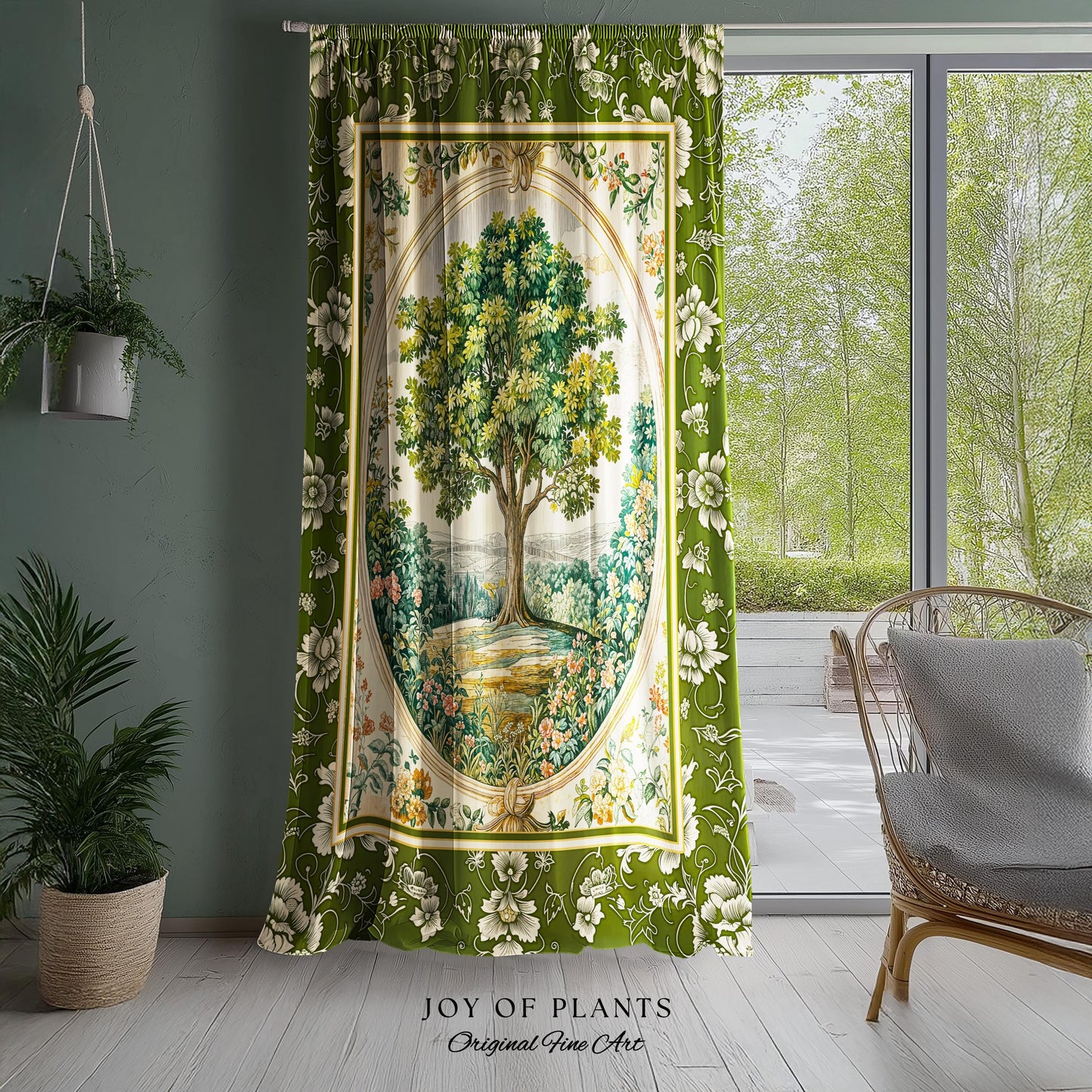 Victorian Soft Aesthetic Tree of Life Drapes | Romantic Botanical Regency Decor Floral Enchanted Forest Accent Green Curtains Cottagecore |