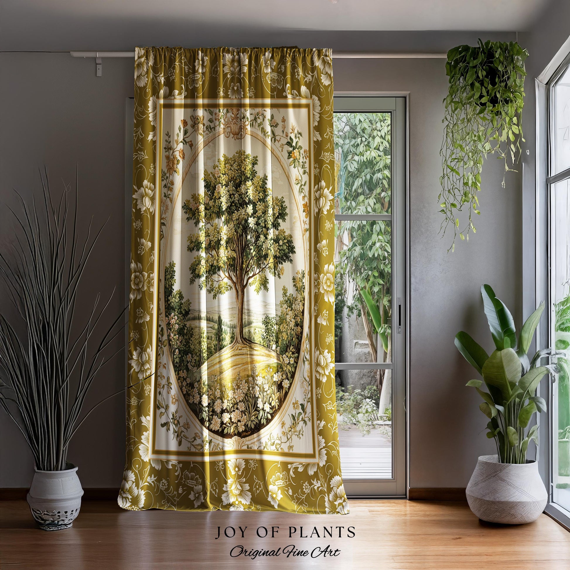 French Countryside Botanical Tree Curtains | Victorian Garden Accent Romantic Country Decor Floral Pastoral Scene Antique Cottagecore Drapes