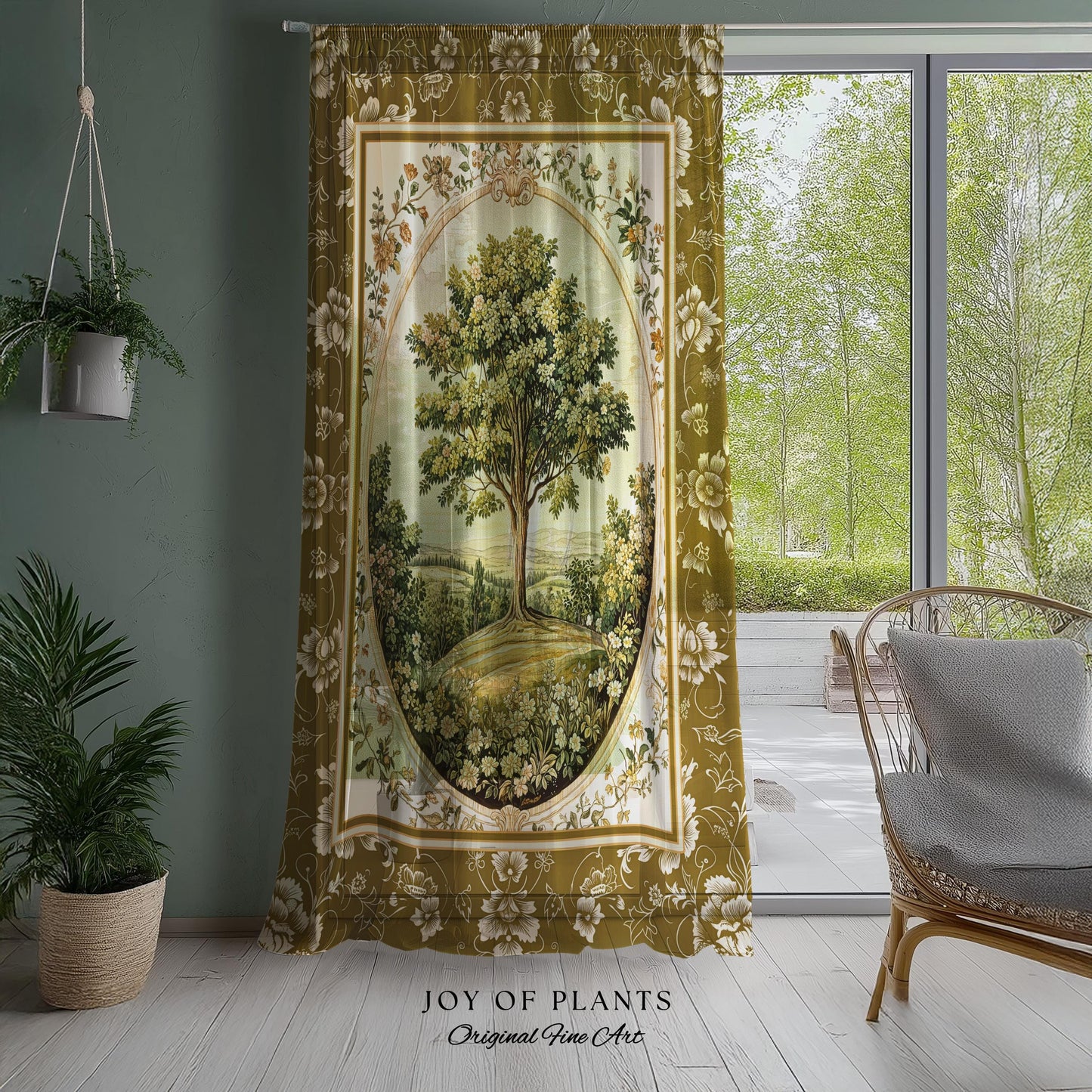 French Countryside Botanical Tree Curtains | Victorian Garden Accent Romantic Country Decor Floral Pastoral Scene Antique Cottagecore Drapes